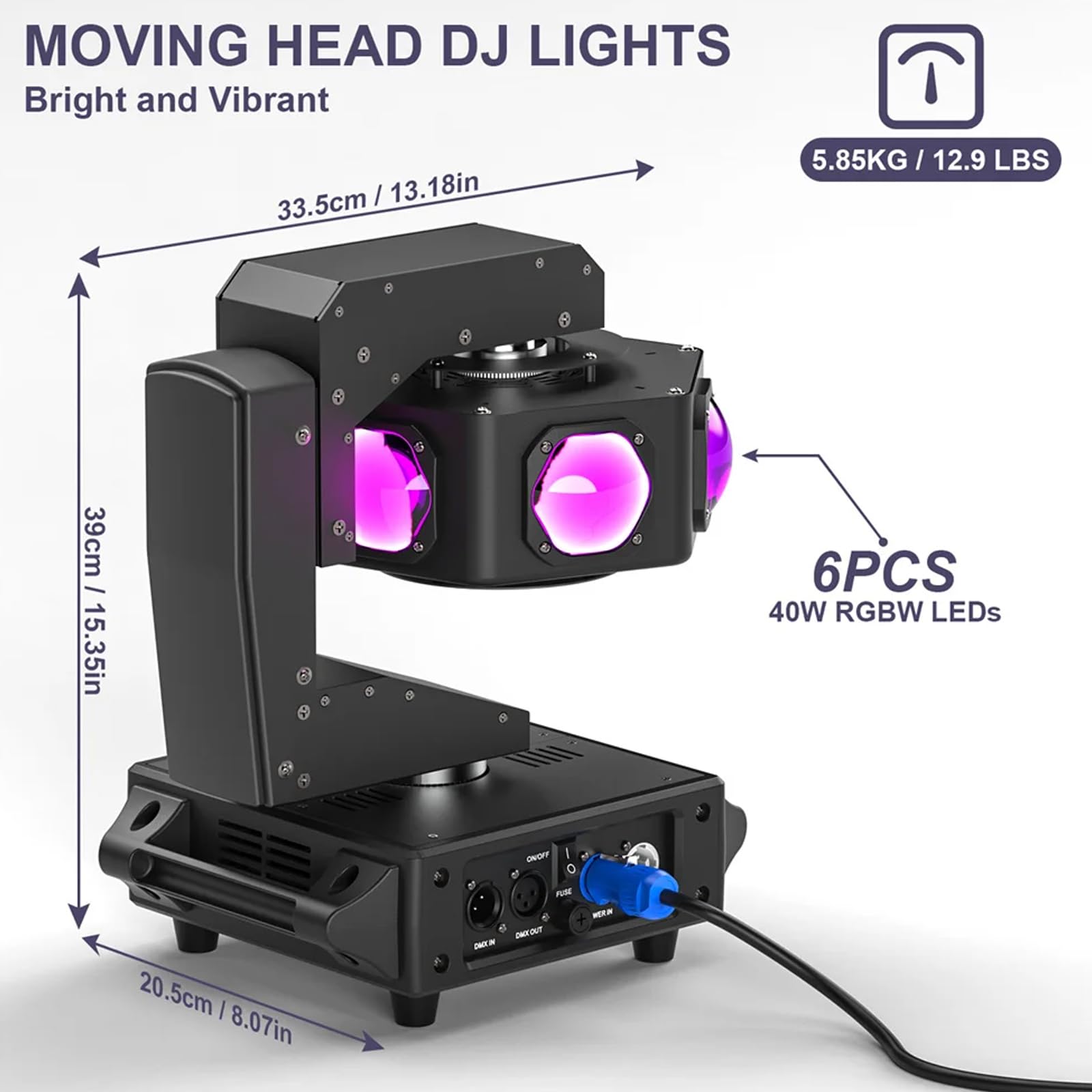 Luce LED a testa mobile, 300 W RGBW fascio stroboscopico con effetti di illuminazione misti e controllo della musica per feste, eventi, bar e matrimoni