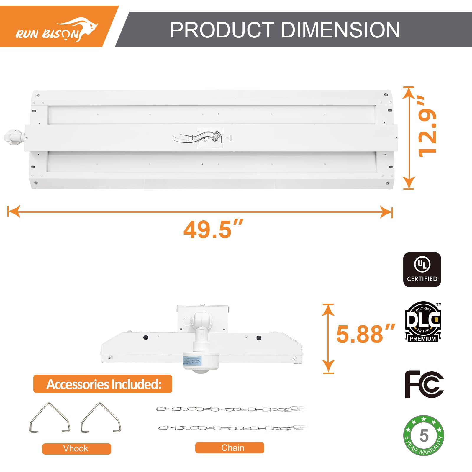4FT LED Linear High Bay Shop Light with Motion Sensor 300W High Bay Work Light Fixture 40500LM 120-277V — view 5