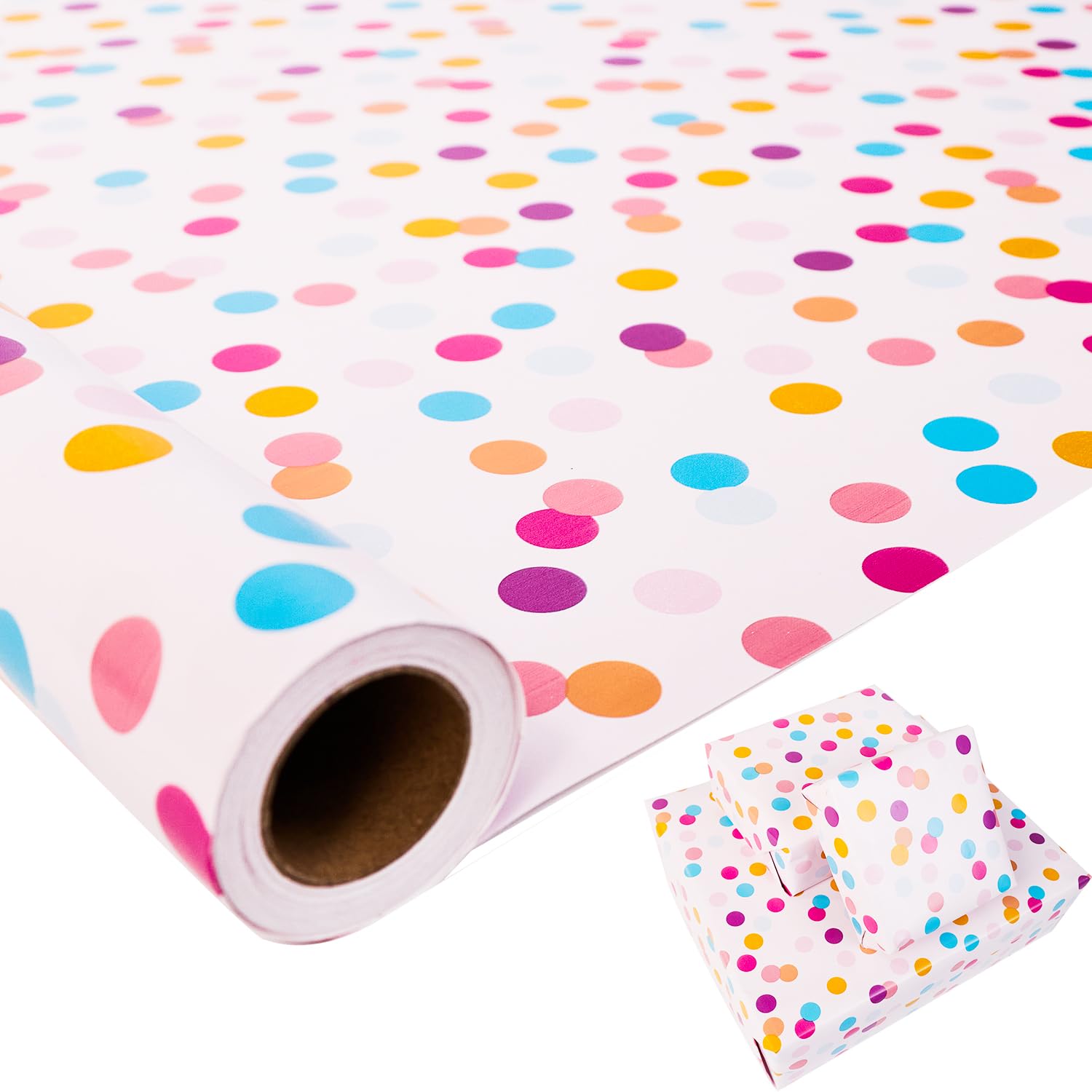 Birthday Gift Wrapping Paper Roll,43cm x 10m Colorful Dots Wrapping Paper,Colored Gift Wrap for Birthday,Christmas, Party,Festive Decorations (dots)