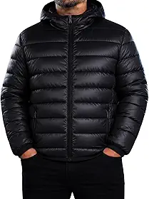 Jaqueta Puffer Masculina Plus Size, Capuz Removível, Nylon Impermeável, Forro Térmico, Zíper Reforçado, Estilo Urbano Casual (BR, Alfa, XG, Plus Size, Regular)