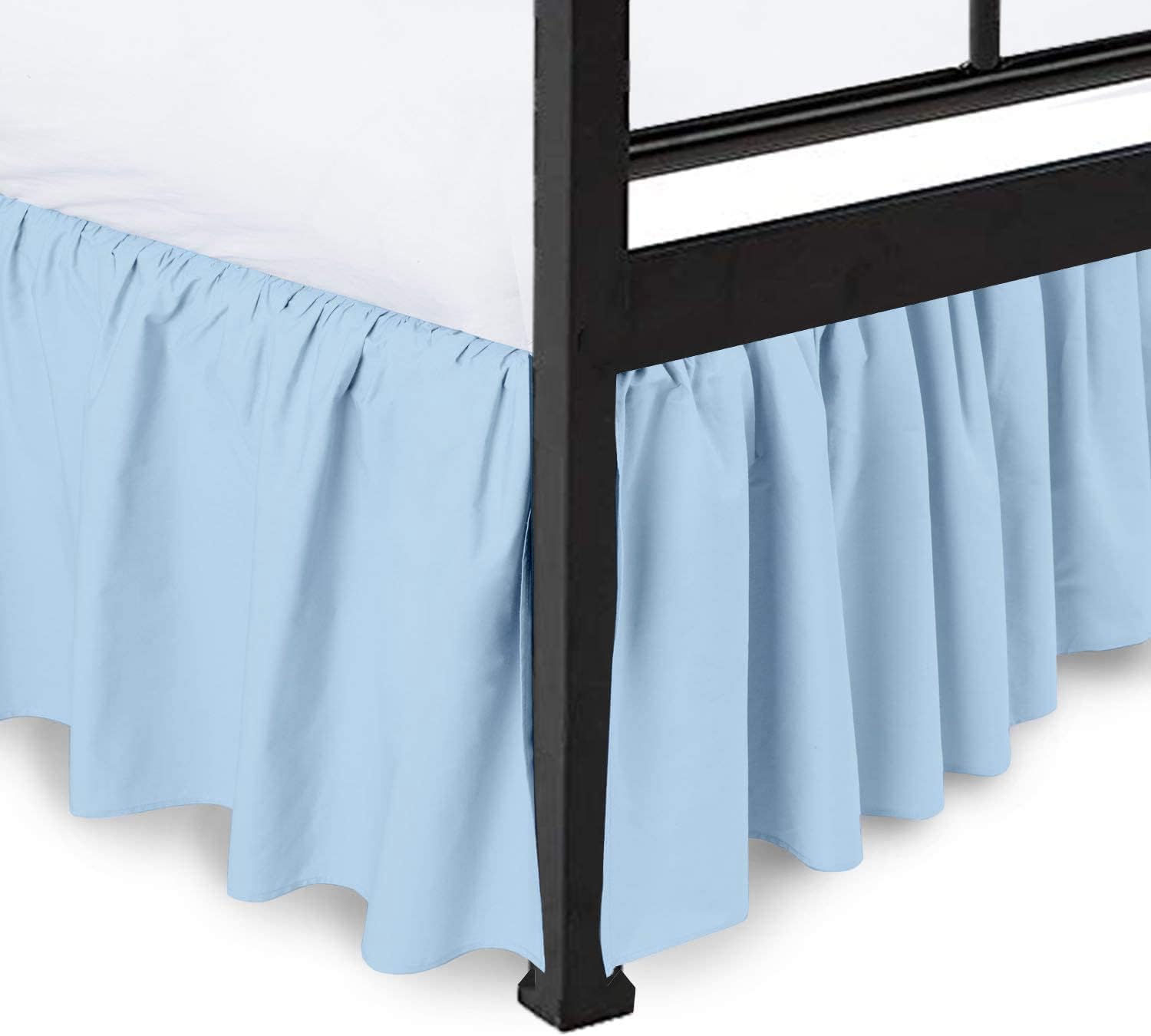 Peace Sleep Bedding - Ruffled Bed Skirt with Split Corners, Light Blue, Queen 18 Inch Drop Bedskirt, Hotel Quality Brushed Microfiber Wrinkle Free Dust Ruffle Bed Skirt Queen Size