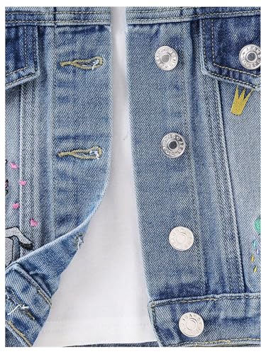 Verdusa Girl's Jean Jacket Cute Embroidery Denim Jacket Long Sleeve Button Down Spring Fall Outerwear3