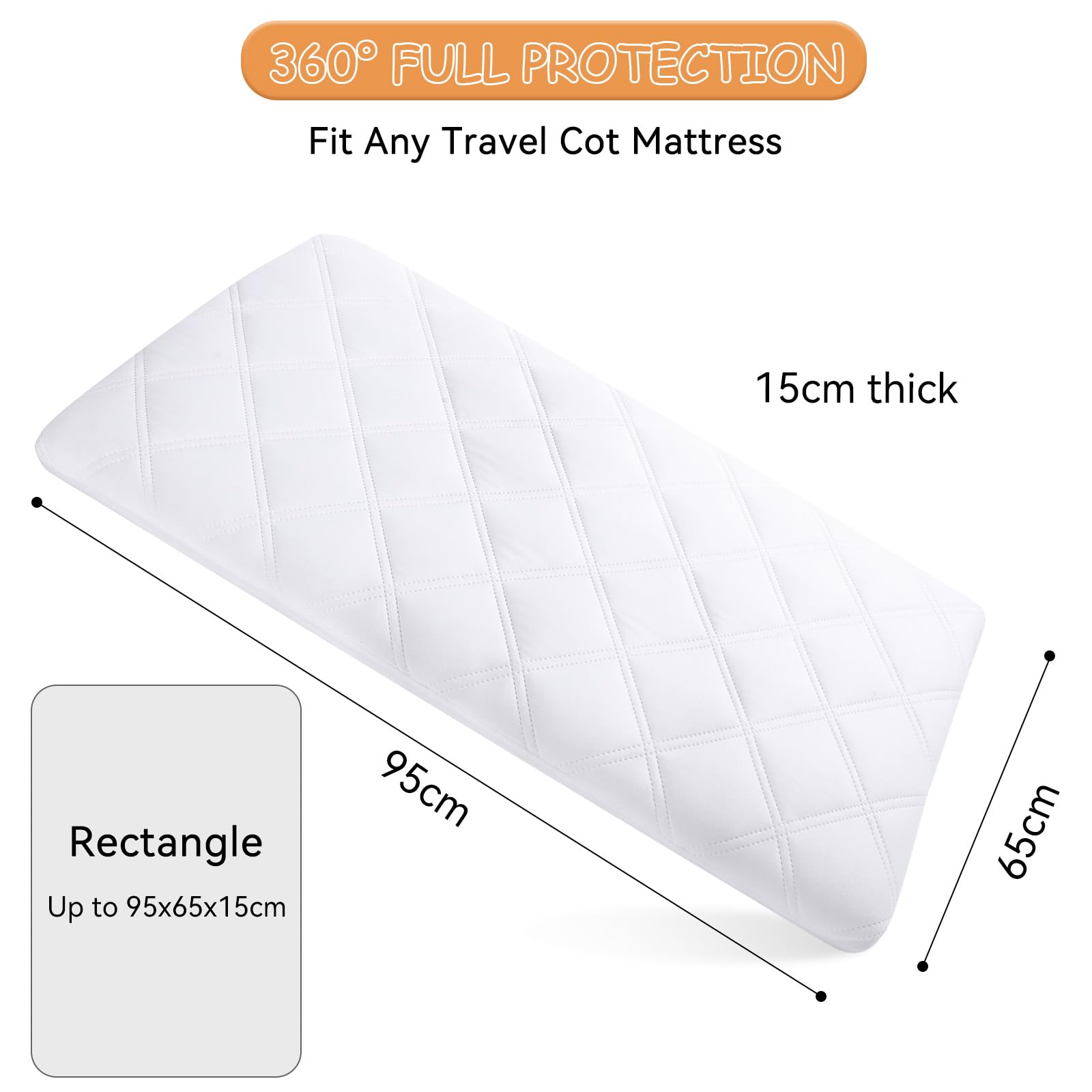 Yoofoss Travel Cot Mattress Protector Waterproof 65 x 95 cm Fitted Breathable & Comfortable Quilted Toddler Mattress Protector White - 5