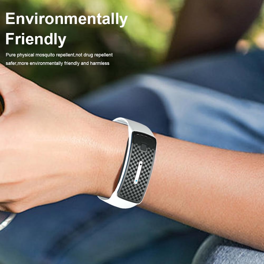 Pulsera Repelente de Mosquitos ultrasónica, 3 Modos, Pulsera para niños y Adultos, Resistente al Agua, Recargable para Acampar, Pescar, Deportes al Aire Libre (Blanco)