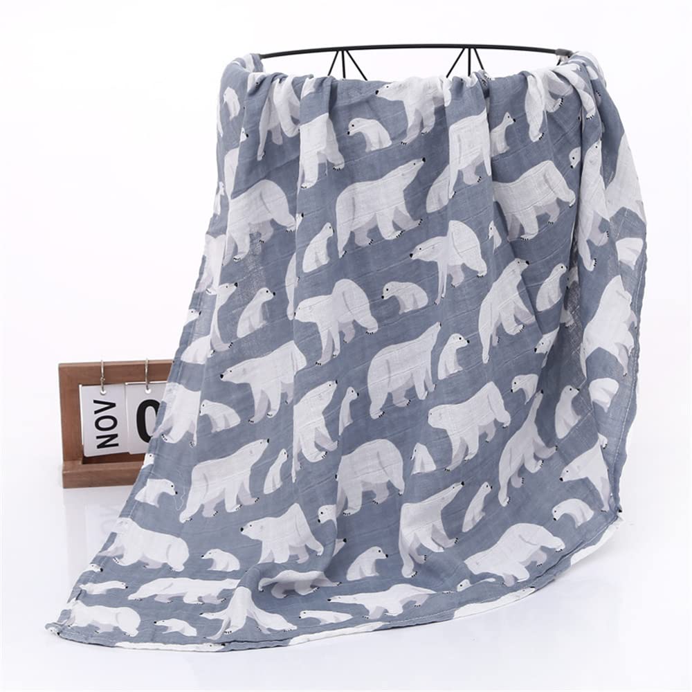 Chickwin Muslins Cloths Baby Swaddle Blanket Cotton Soft Large Nordic Muslins Receiving Blanket for Girls & Boys, Swaddle Wrape for Newborn Infant, Perfect Shower Gifts (Blue Polar Bear,120x110cm)