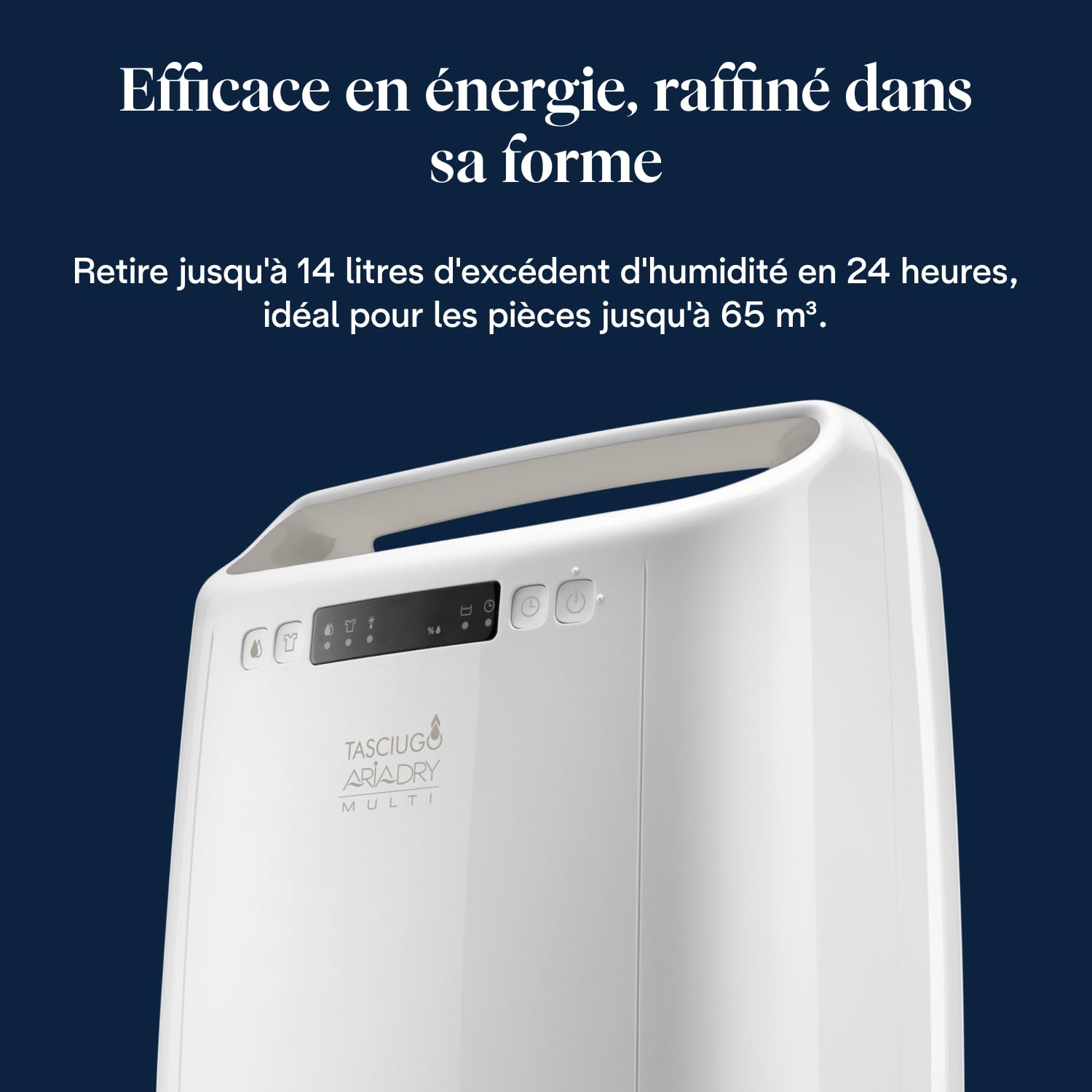 De’Longhi Tasciugo AriaDry Multi - Déshumidificateur Portable pour la Maison, Filtration à 3 Actions, Élimination de l'Humidité 14L/24h, Séchage, Anti-Moisissure, Silencieux, Blanc (DEXD214RF)