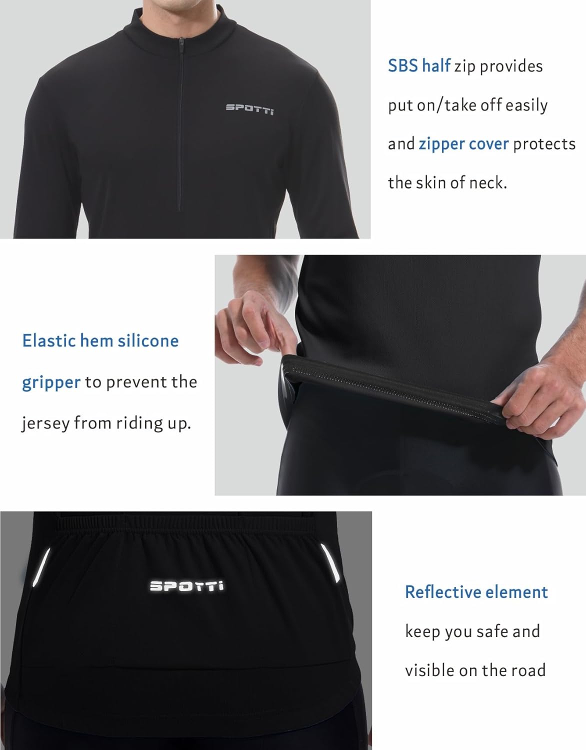 Spotti Men's Cycling Bike Jersey Long Sleeve with 3 Rear Pockets - Moisture Wicking, Breathable, Quick Dry Biking Shirt - Image 5
