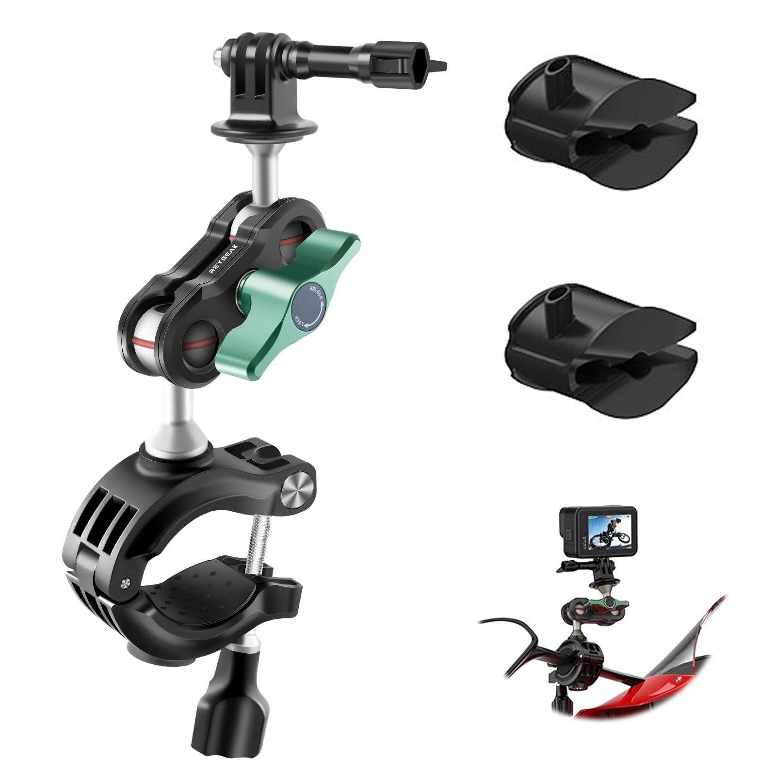 2 Supporti Per GoPro Su Manubrio Bici/Moto | Regolazione 360° | Compatibile Con Hero 9/8/7/6/5/4, DJI Osmo, AKASO | Nero - Doppio Pack - Foto 4