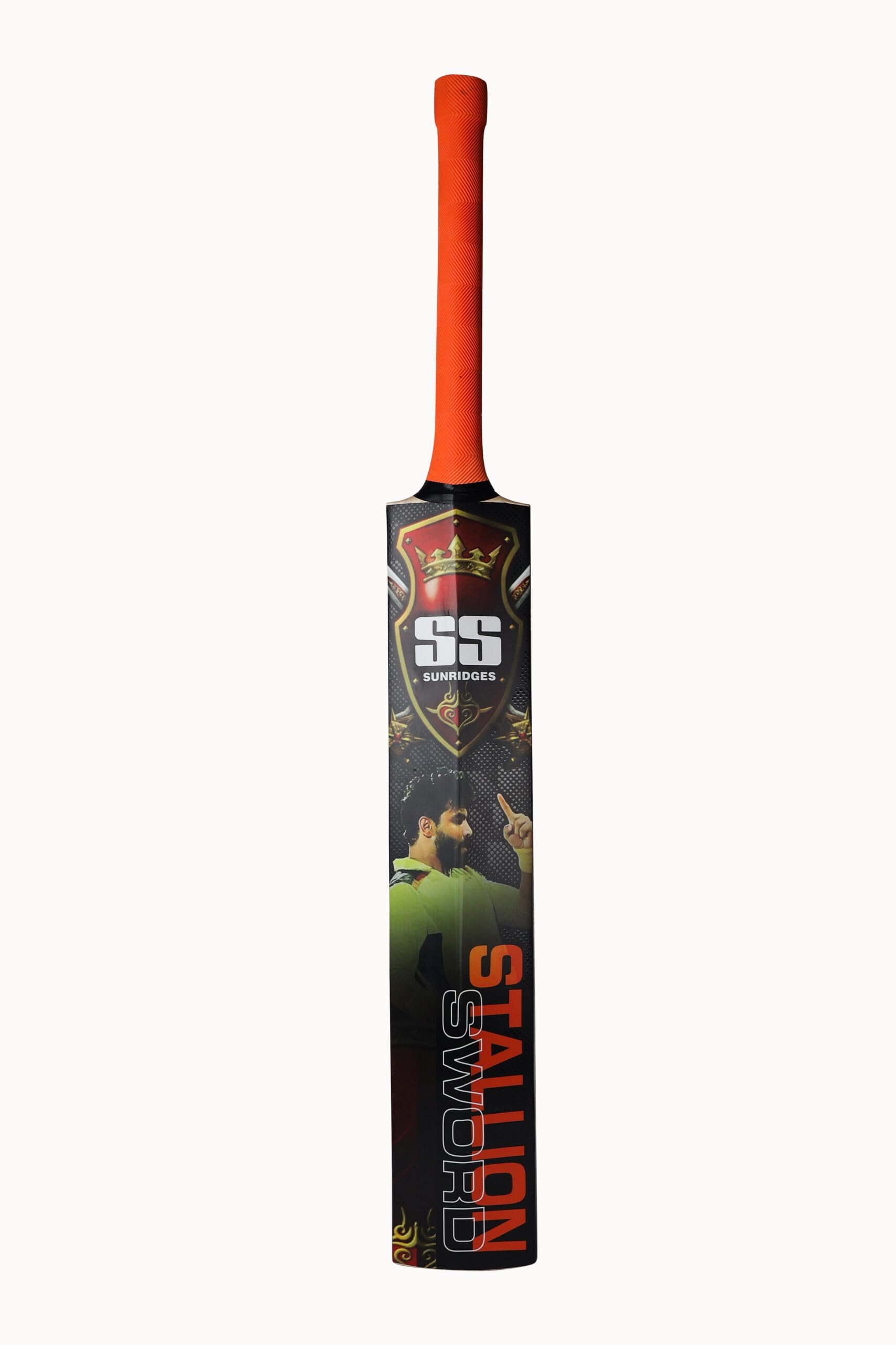 Mazza da cricket in pelle di salice inglese, con manico corto, per adulti, a grandezza naturale, con protezione completa, 1 protezione per le dita
