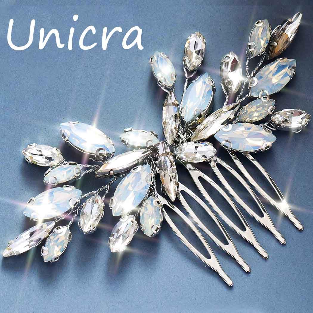 Unicra Silver Bride Wedding Hair Comb Opal Crystal Headpiece Rhinestone Bridal Hair Combs Accessories for Women and Girls - Image 4
