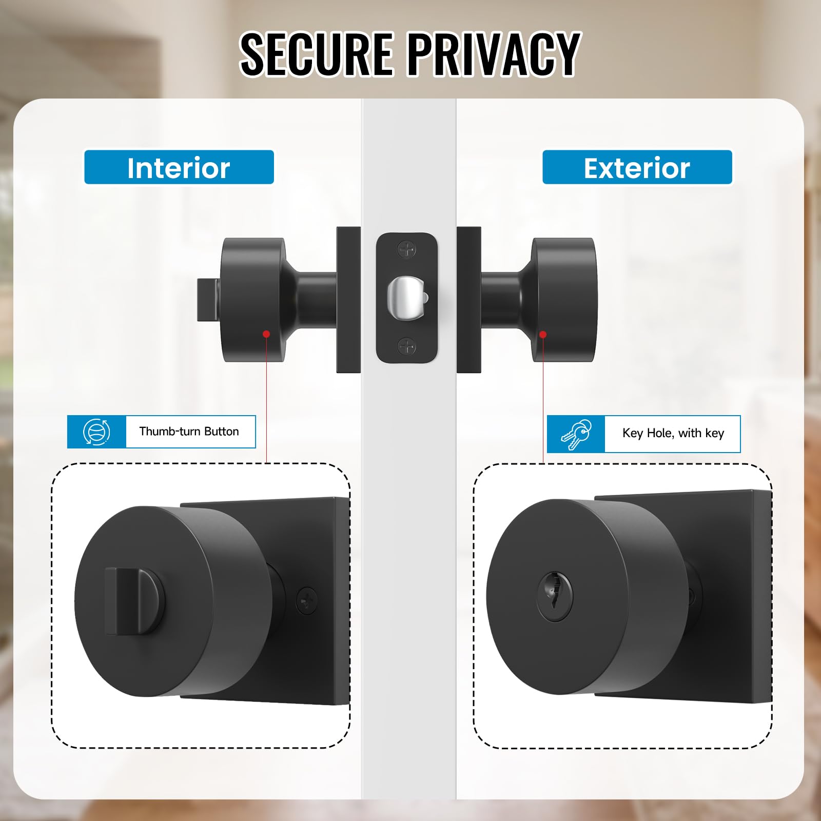 HOSOM Matte Black Door Knobs with Lock & Key -5