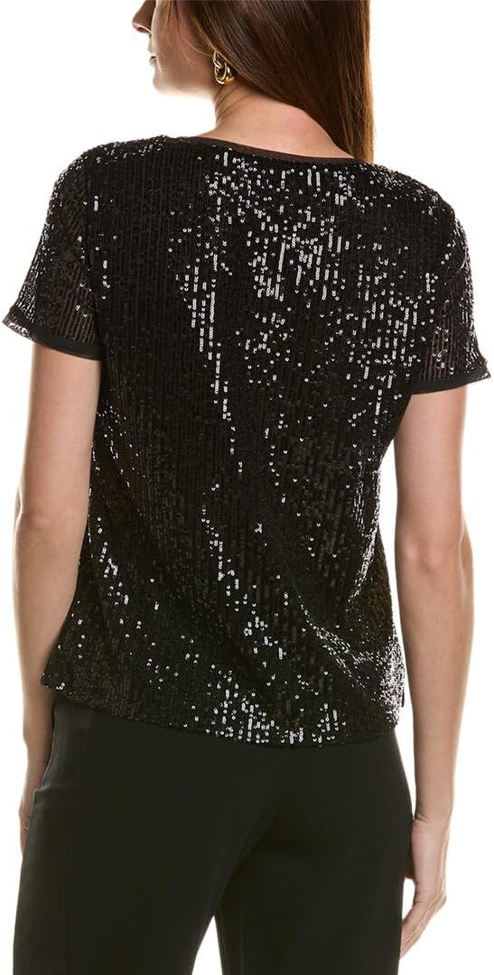 Anne Klein Womens Sequin Mesh W/Triple Mesh Ss Banded Tee - Image 2