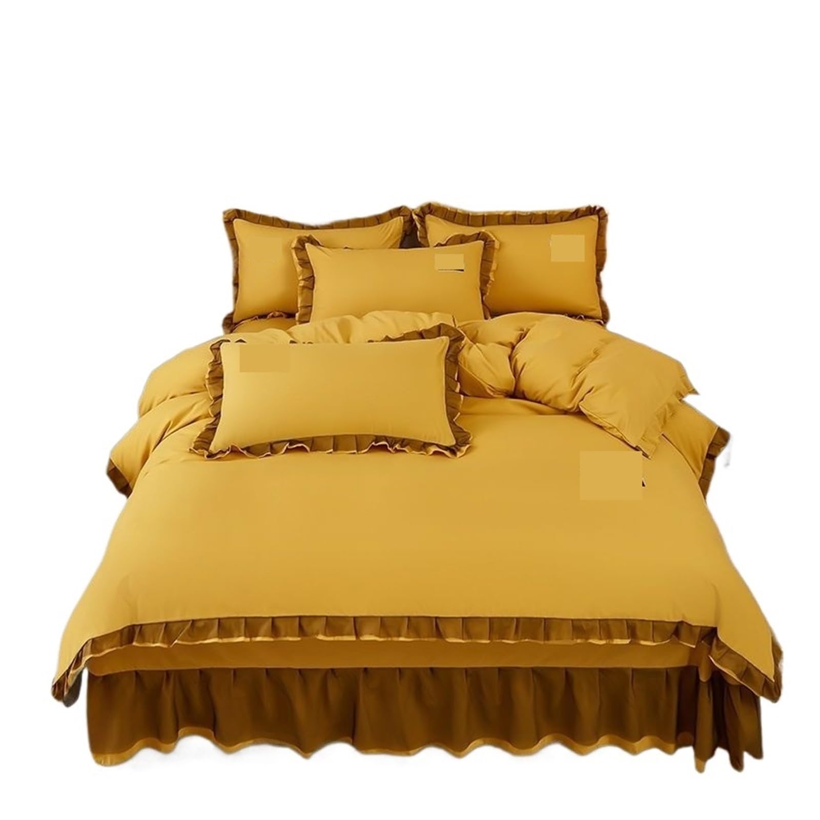 SUBLXPoten Ruffle Duvet Cover Four-piece Bed Set Quilt Cover, Solid Color Lace Sheet Brushed Double