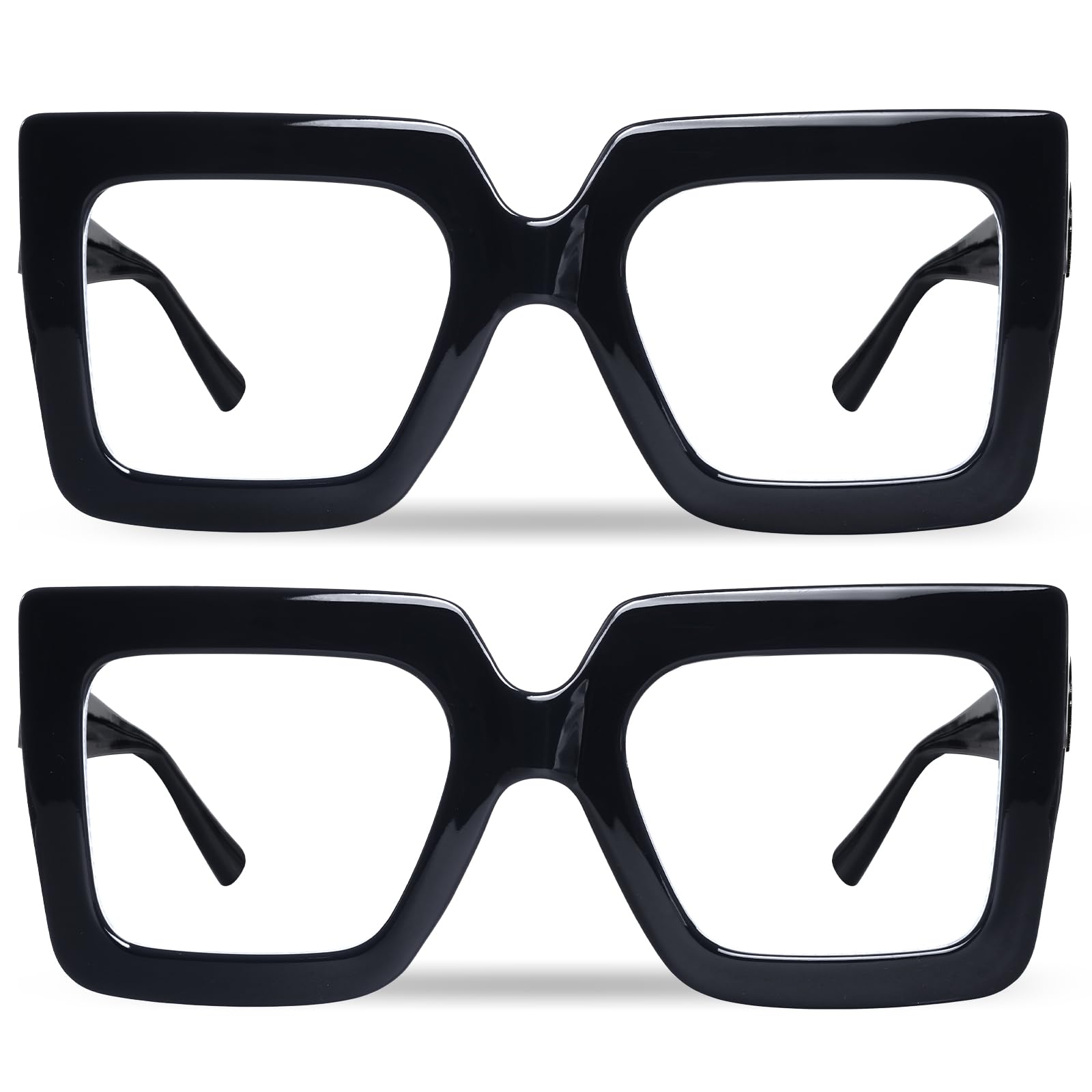 hoyuwak 2PCS Oversized Square Blue Light Glasses Big Frame Computer Eyewear Thick Fashion Clear Glasses for Women Fashion