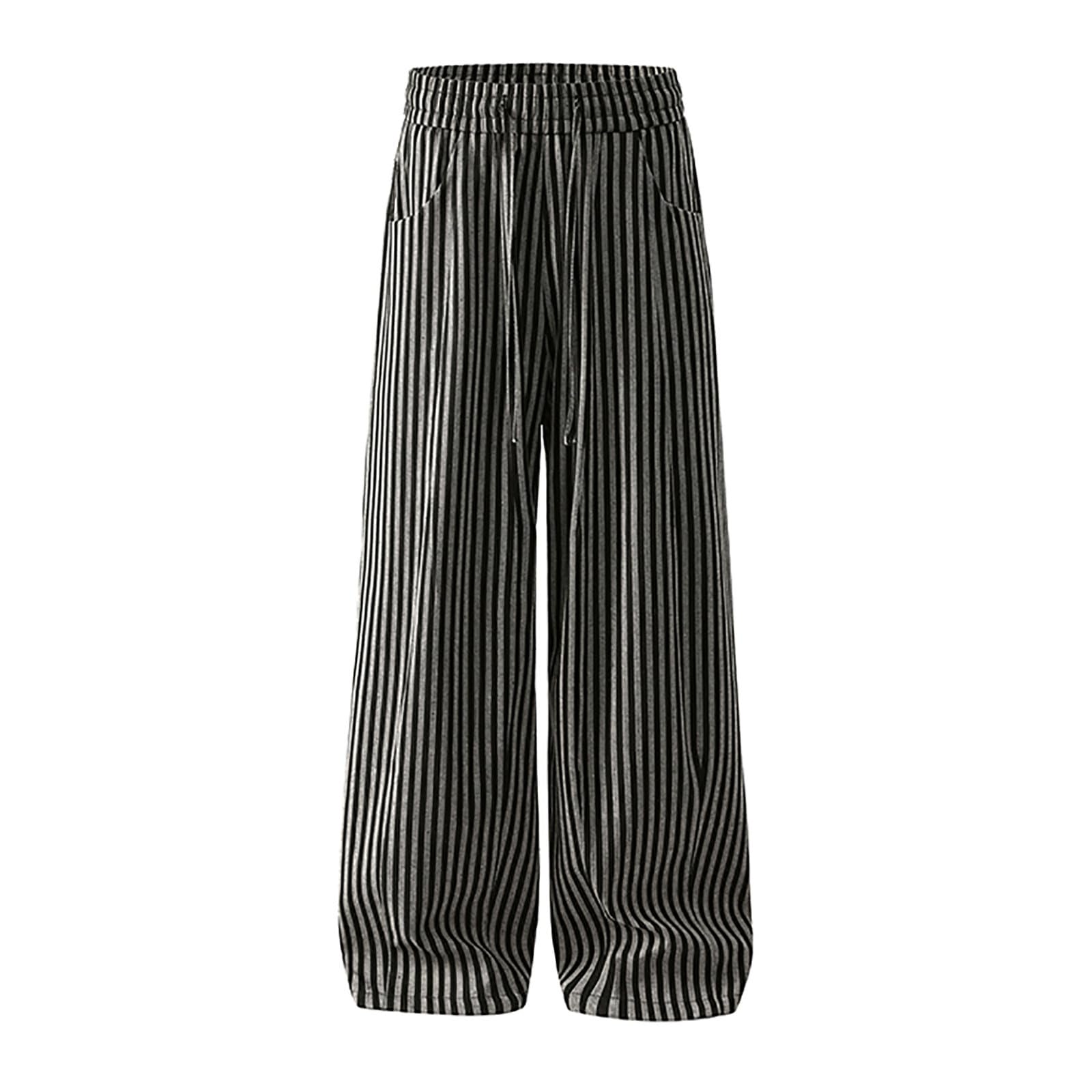 Generisch Pantaloni estivi da uomo con motivo a righe e stile casual, pantaloni larghi con gamba dritta e gamba larga