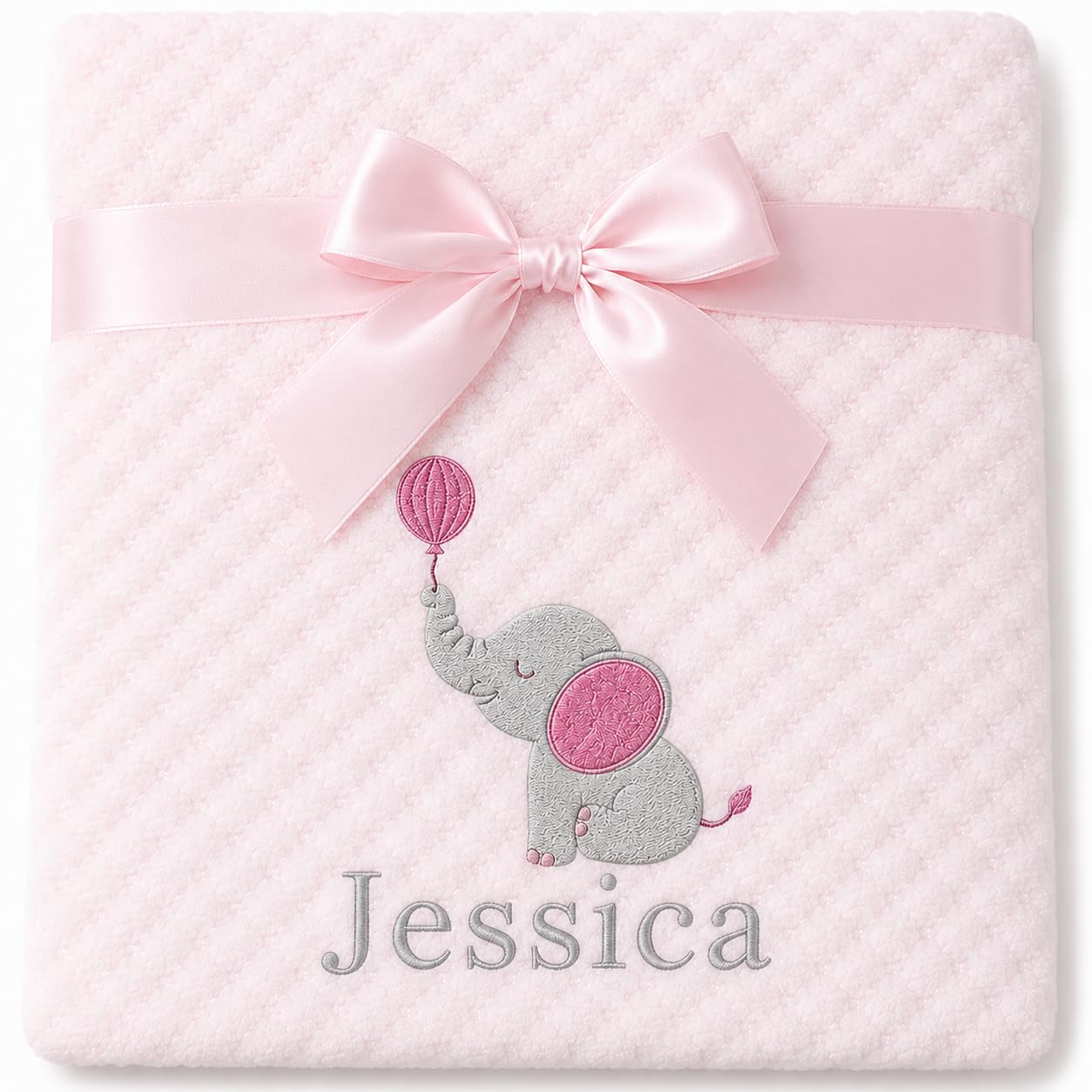 The Baby Box Personalised Pink Baby Blanket with Elephant Embroidery