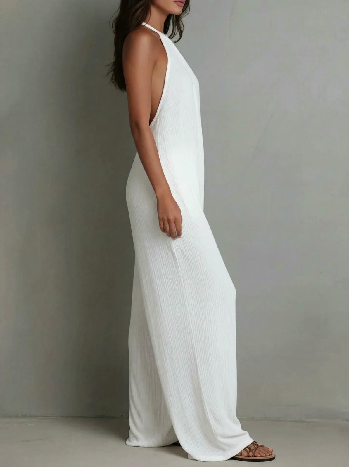 Mono De Verano Mono Informal Sin Espalda para Vacaciones De Playa, Moda De Verano.
