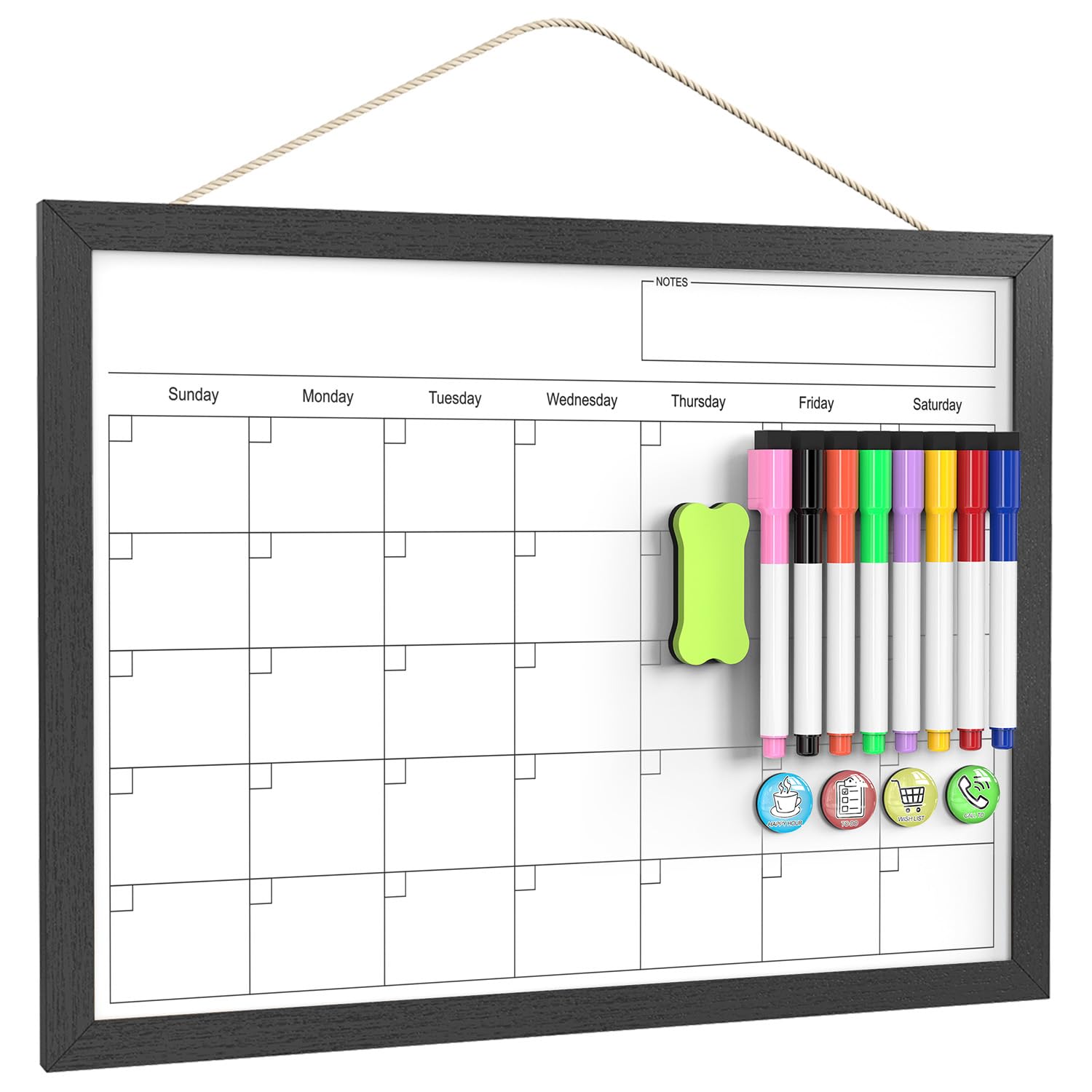 Dry Erase Calendar for Wall, 17x13 Inches Calendar Whiteboard for Wall, Small Magnetic Monthly White Board with Wood Framed, Hanging Dry Erase Board