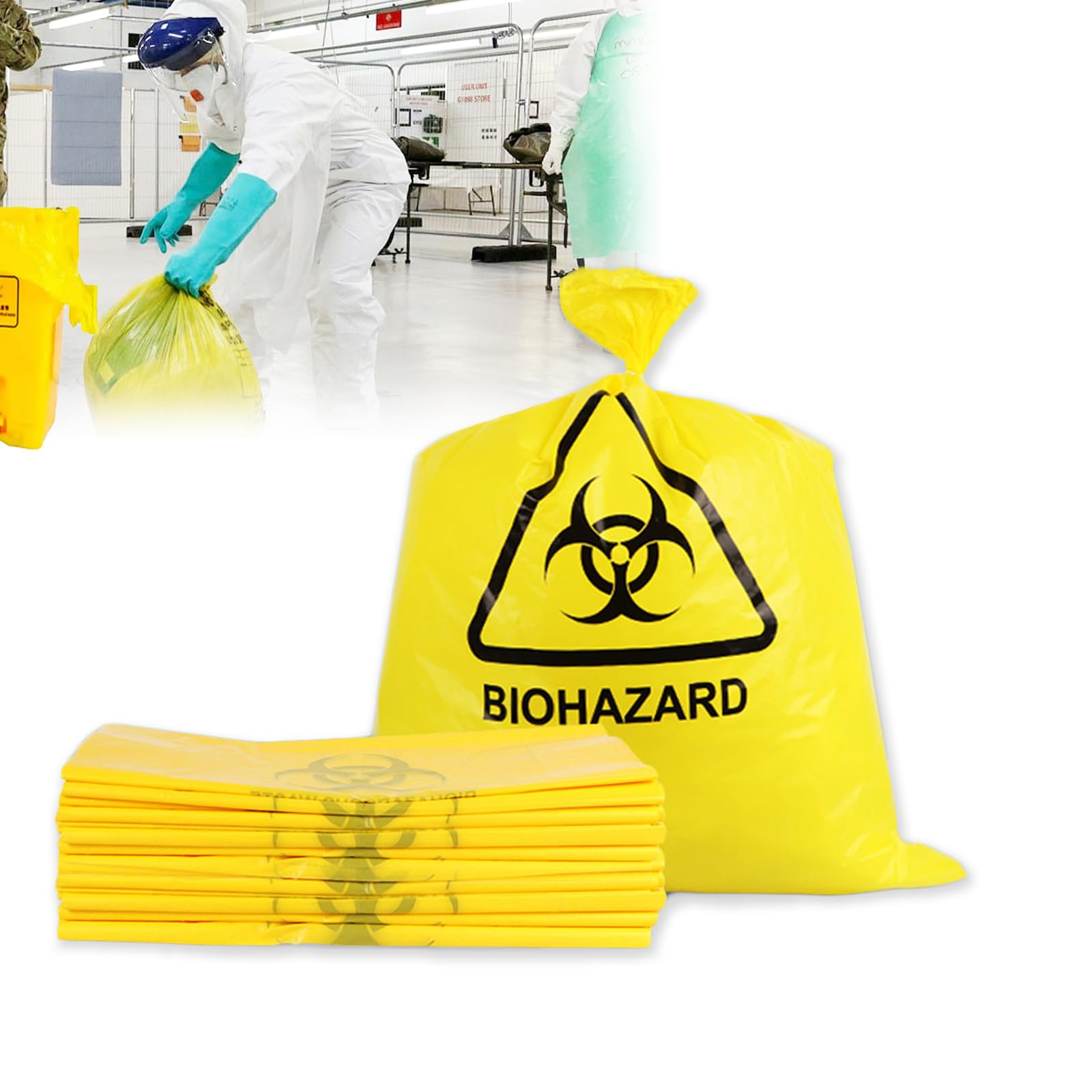 Biohazard Waste Bags, Disposable Infectious Safety Bag, Puncture Resistant, 30 Gal Capacity, 1.97 mil, 50 mircon, 32"x 24"(10 PCS)