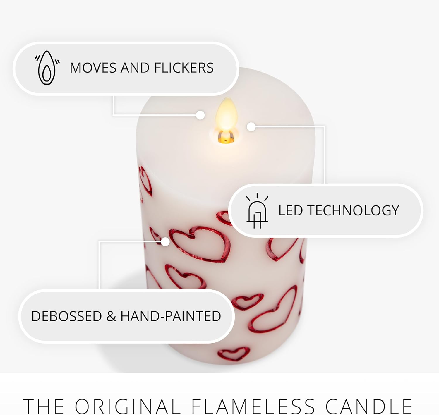Luminara Debossed Hearts Pillar Candle Metallic Red - Patented Flickering Flameless Technology - Valentine's Day Collection - Remote Ready - 6.5"