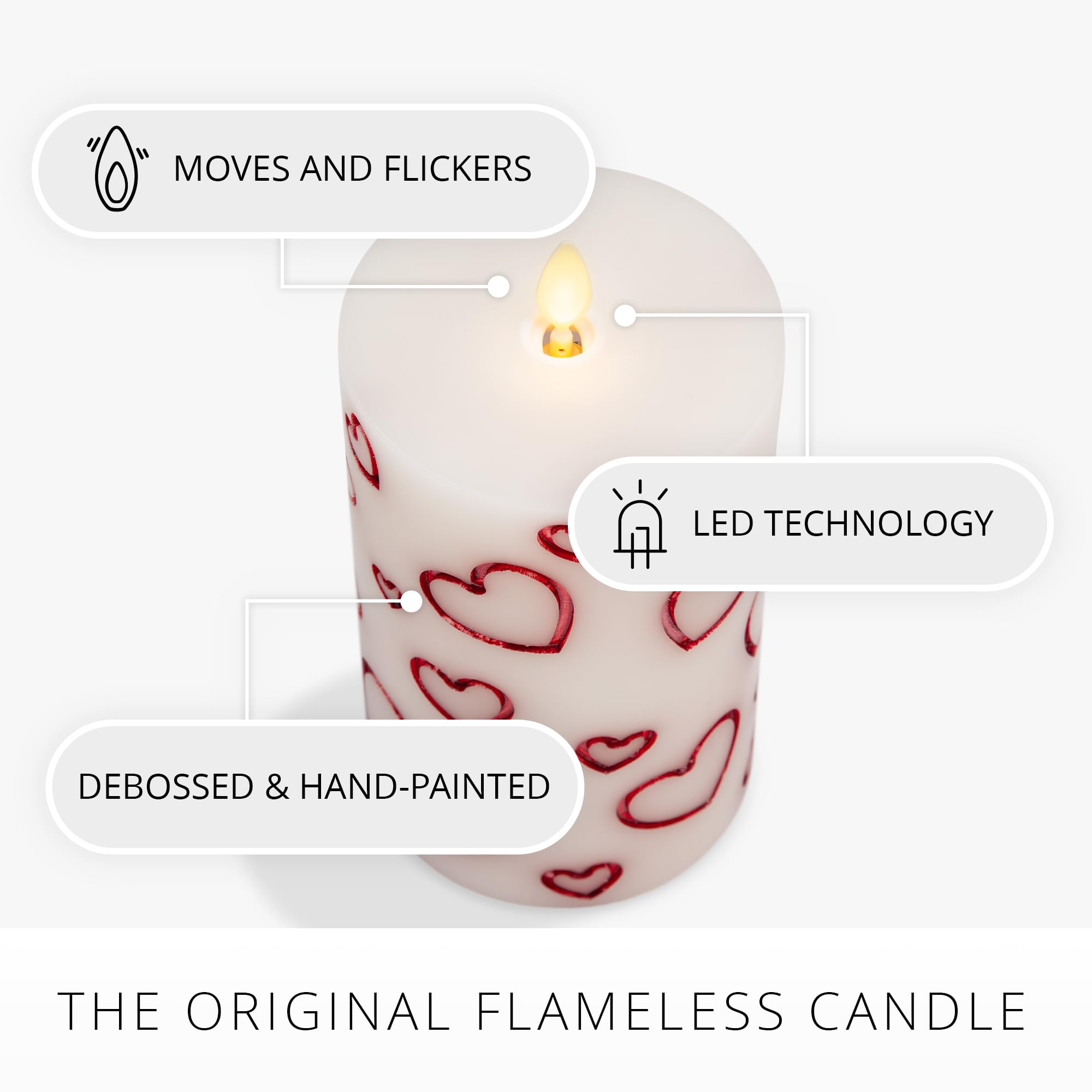 Luminara Bougie sans flamme en forme de cœurs gravés Collection Saint-Valentin Rouge ivoire nacré métallisé 8,4 x 16,5 cm