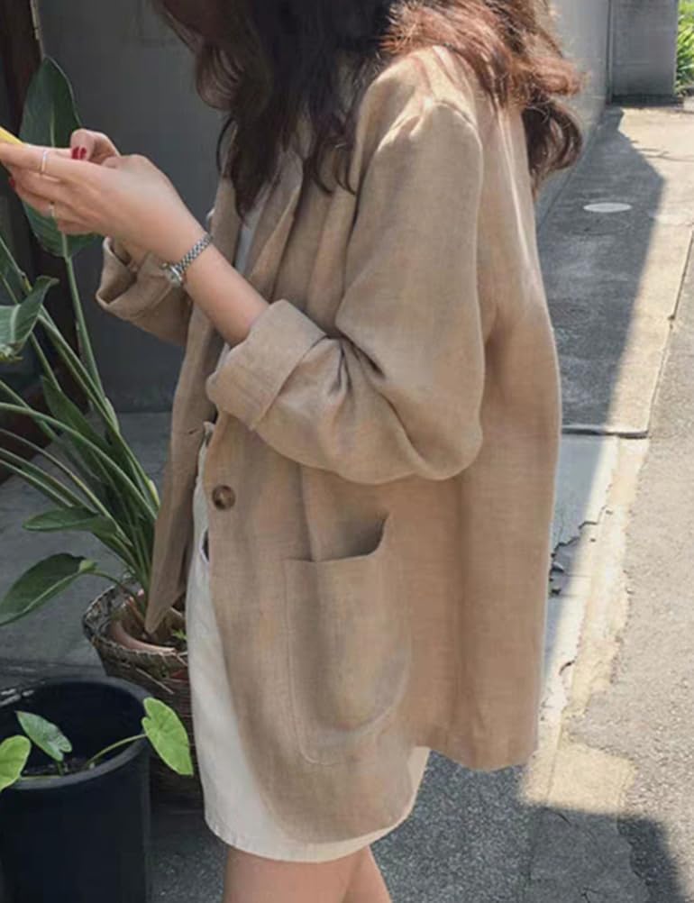 IDEALSANXUN Blazer da donna in lino, casual, a maniche lunghe, leggero, per primavera/estate