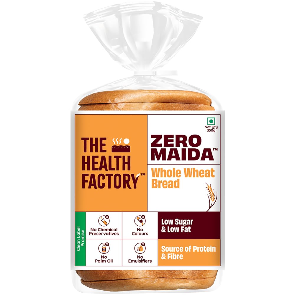 The Health Factory Zero Maida 100% Whole Wheat Bread 350g | Clean Label, Not Brown