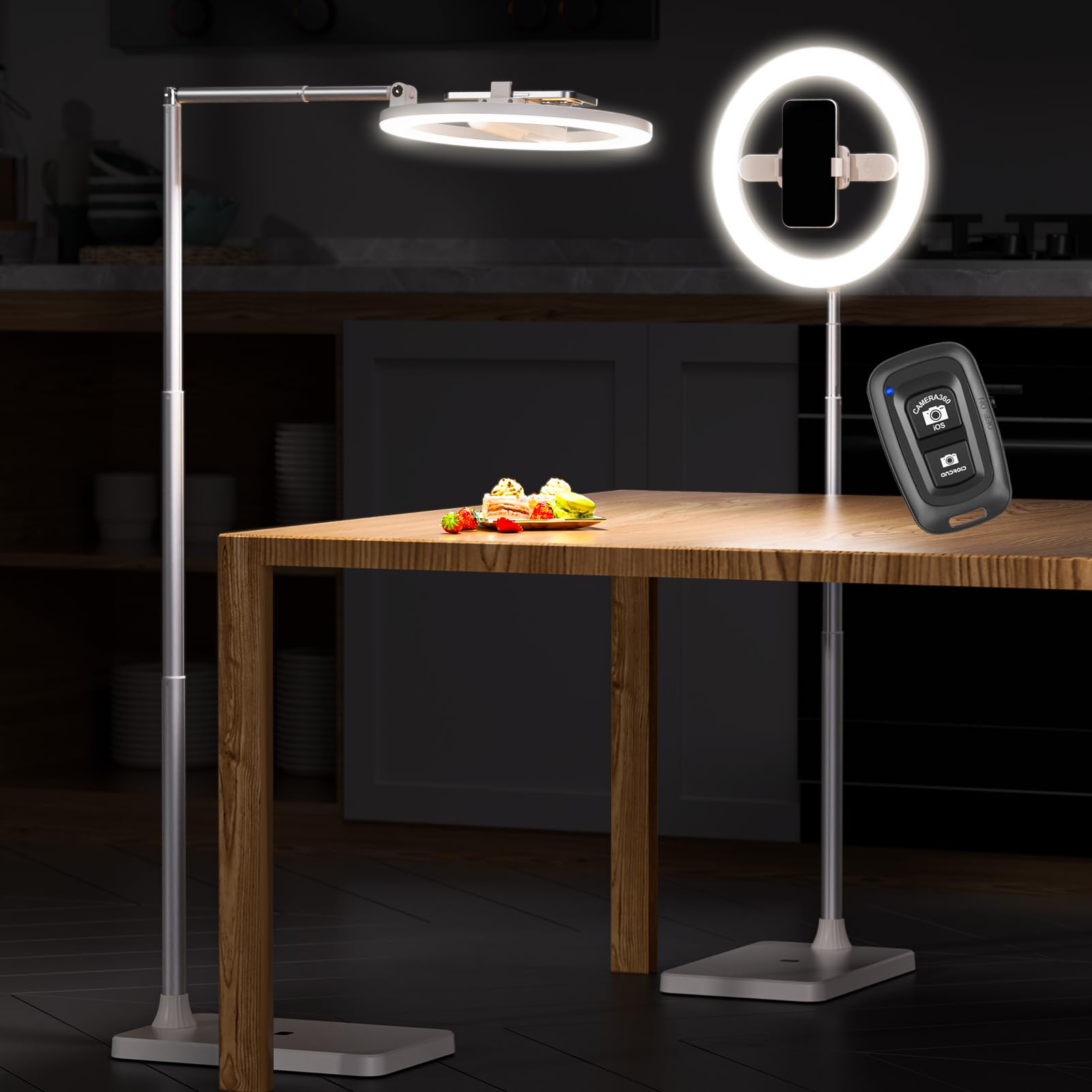Luce ad anello da 25,4 cm con supporto, treppiede con luce per selfie dimmerabile e supporto per telefono per registrazione video, fotografia, live streaming, TikTok e YouTube