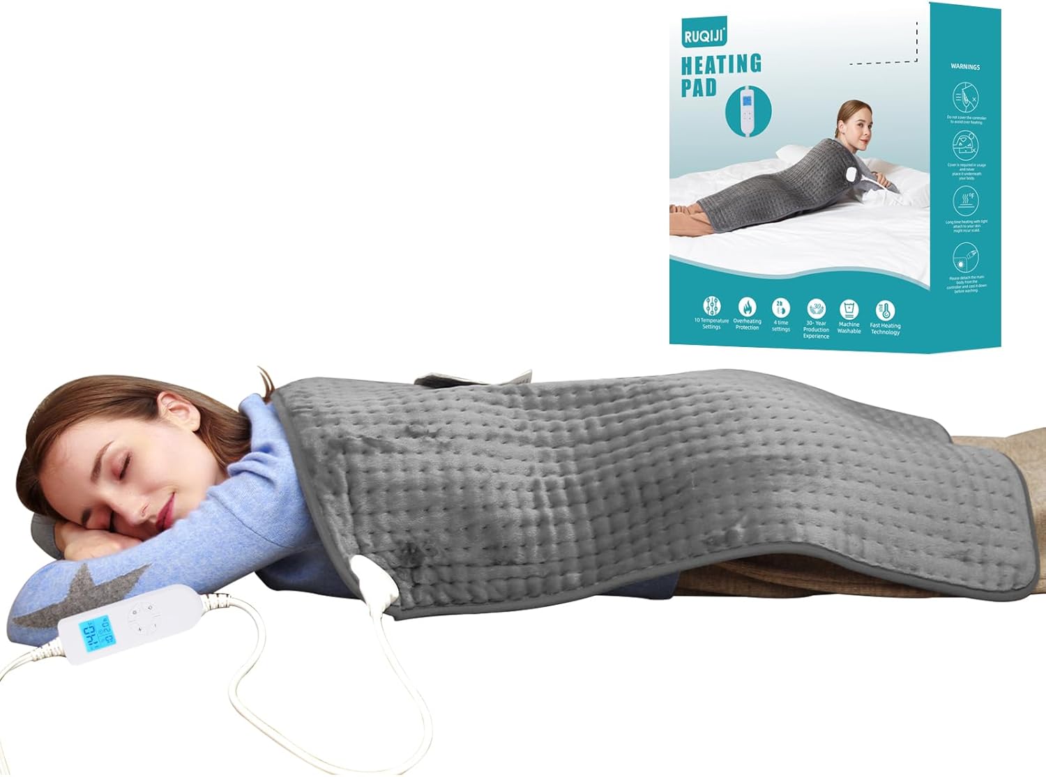 Ruqiji 17”x33” XXXL King Size Heating Pad with 10 Temperature Settings, Pain Relief for Back/Neck/Shoulders/Menstrual Pain/Leg Cramp Christmas Gifts for Women Men Mom Dad (Dark Grey) Ruqiji 17”x33” XXXL King Size Heating Pad with 10 Temperature Settings, Pain Relief for Back/Neck/Shoulders/Menstrual Pain/Leg Cramp Christmas Gifts for Women Men Mom Dad (Dark Grey)