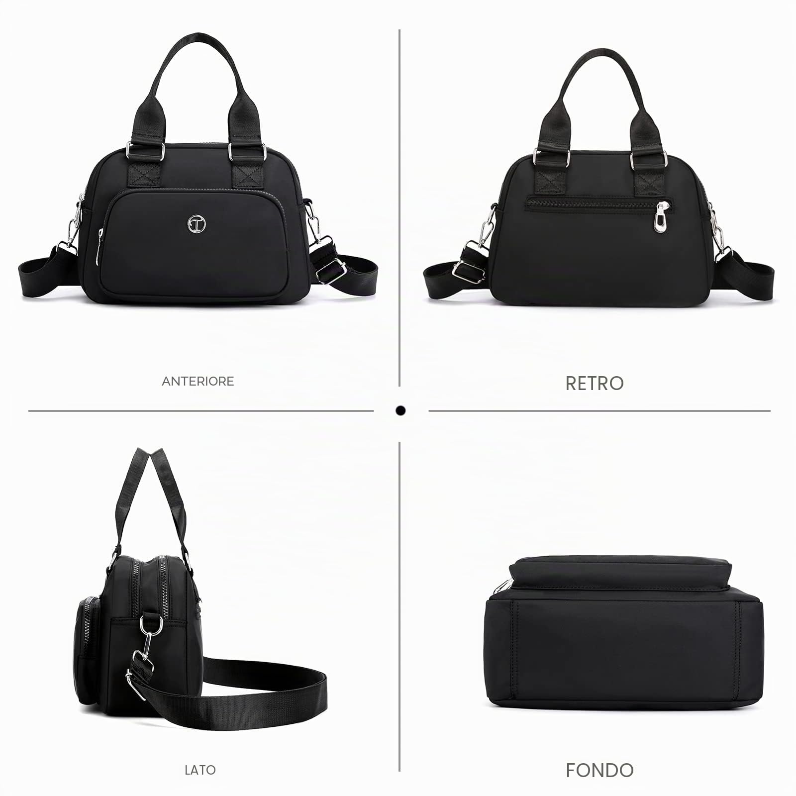 NICOLE & DORIS Borsa a Tracolla Casual Borse da Donna Multi Tasca Messenger Bag Borse a Spalla Leggera Borse Crossbody per Shopper Viaggio Lavoro Nero