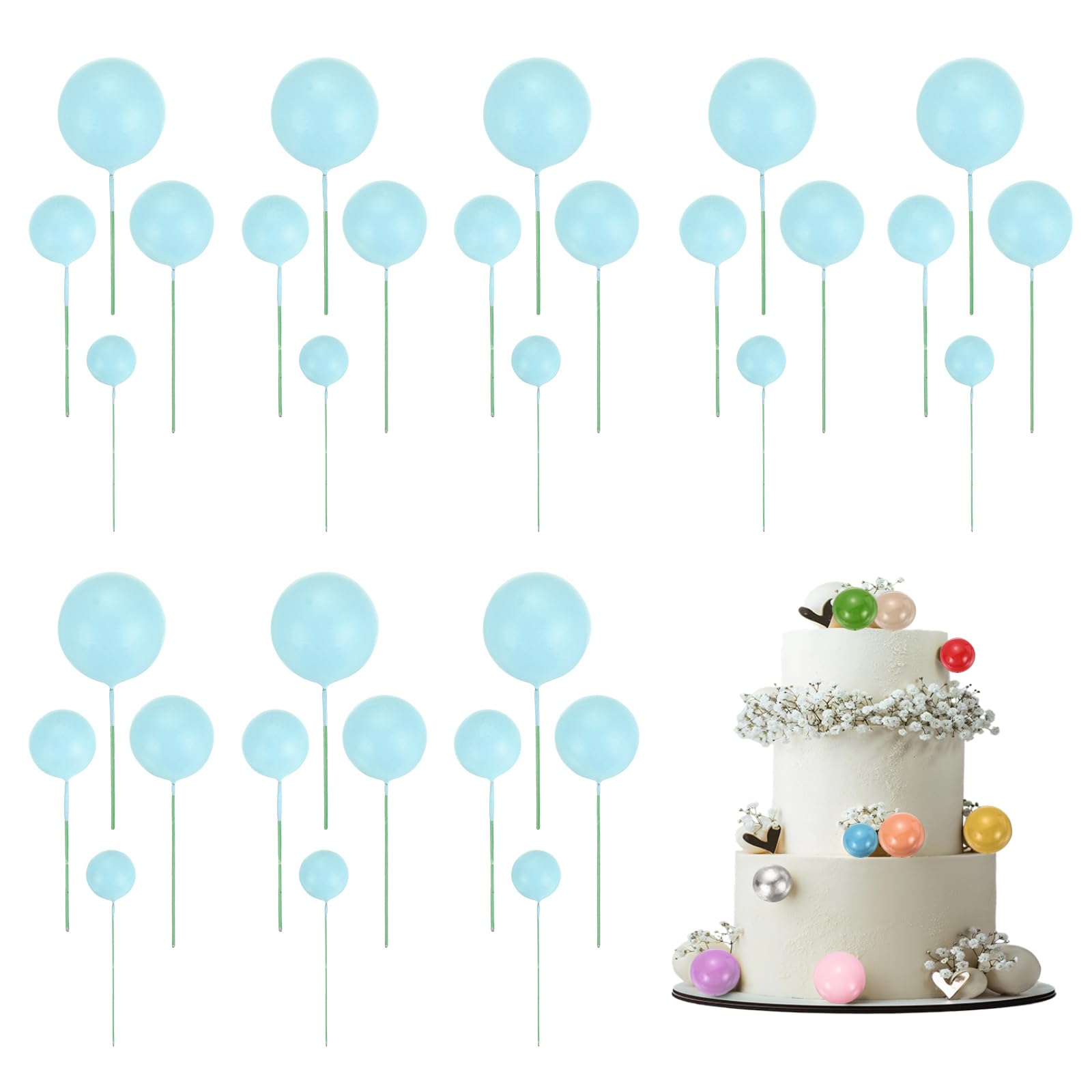 sourcing map 32Pcs Cake Toppers Foam Ball, Cupcake Insert Cake Toppers Cupcakes Decoration Balls for Theme Birthday Party Favors Wedding Halloween Christmas Supplies, Light Blue