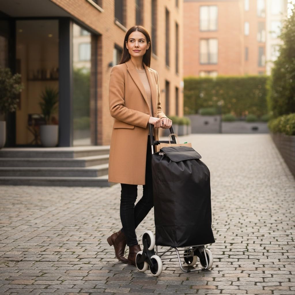Carro de la Compra Plegable para Subir Escalerascon, Carrito del Mercado 6 Ruedas, Bolsa Impermeable de 44L litros (Negro)