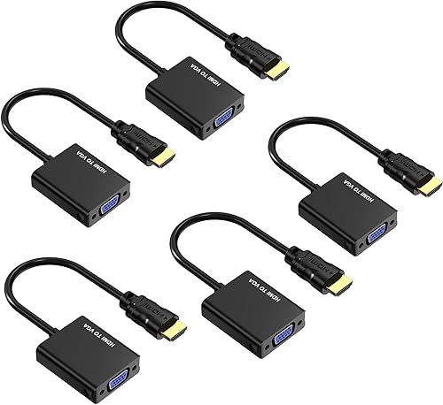 Yinker Adaptador HDMI a VGA, paquete de 5, adaptador HDMI a VGA, chapado en oro, macho a hembra, convertidor de pantalla de extensión duplicada para