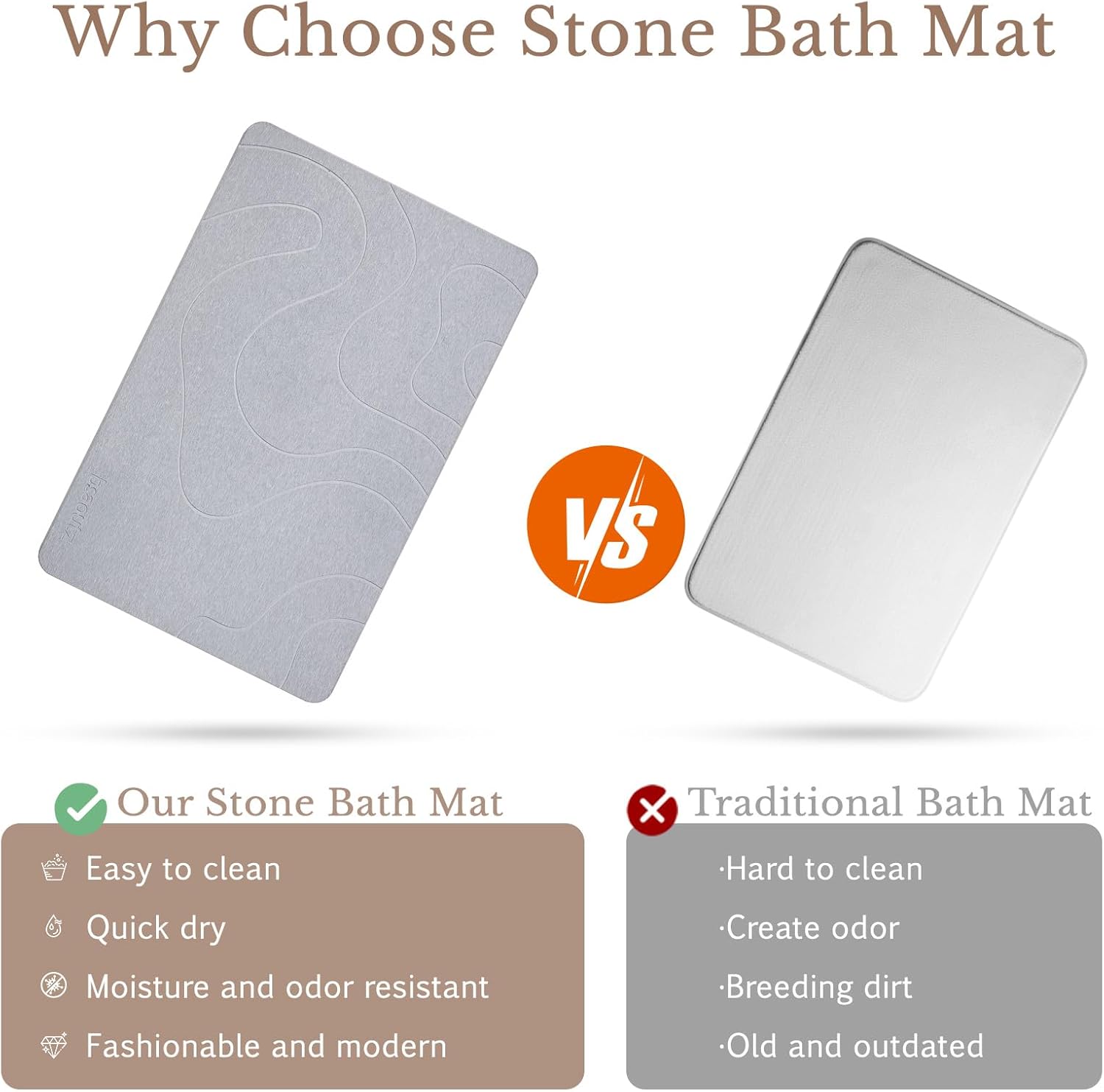 Stone Bath Mat, Natural Diatomaceous Earth Bathroom Rug, Super Absorbent, Quick Dry, Non-Slip Stone Mats for Bathroom, Kitchen, Entryway, Easy to Clean (Curve Light Grey 1 Pack)
