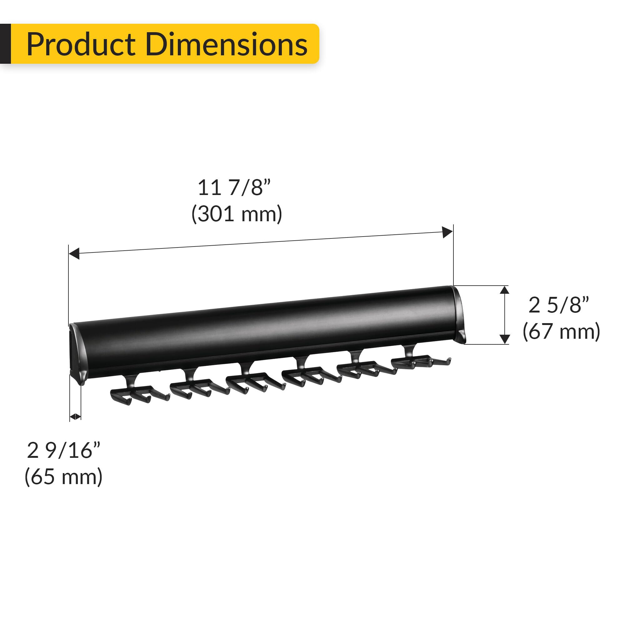 Brixwell QIMX-001 Tie Rack, 18 Hook with Full Extension Slide Black Finish
