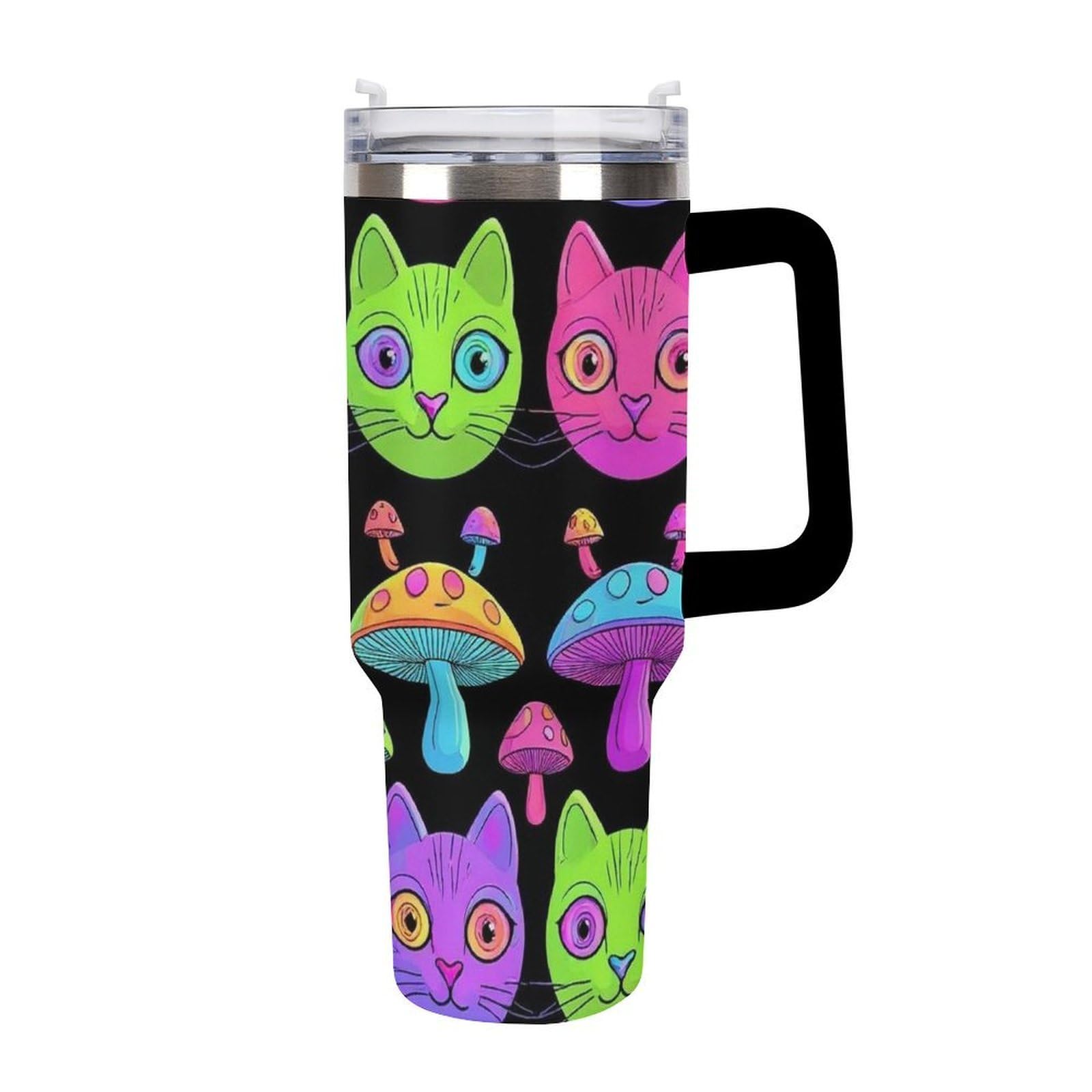 Gobelet à glace de voyage pour le bureau tasse isotherme chat noir et champignons trippants
