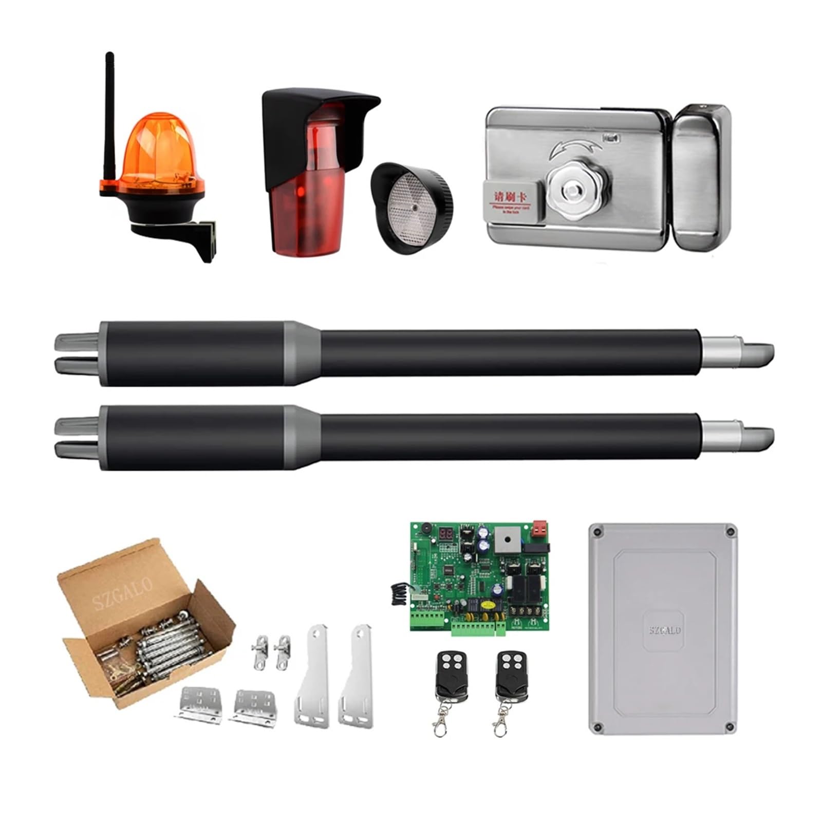 Abridor de Puerta batiente eléctrico automático de Doble Brazo de 200 kg, actuador de Motor, Kit de Control de Acceso con Cerradura de Puerta(Kit a)
