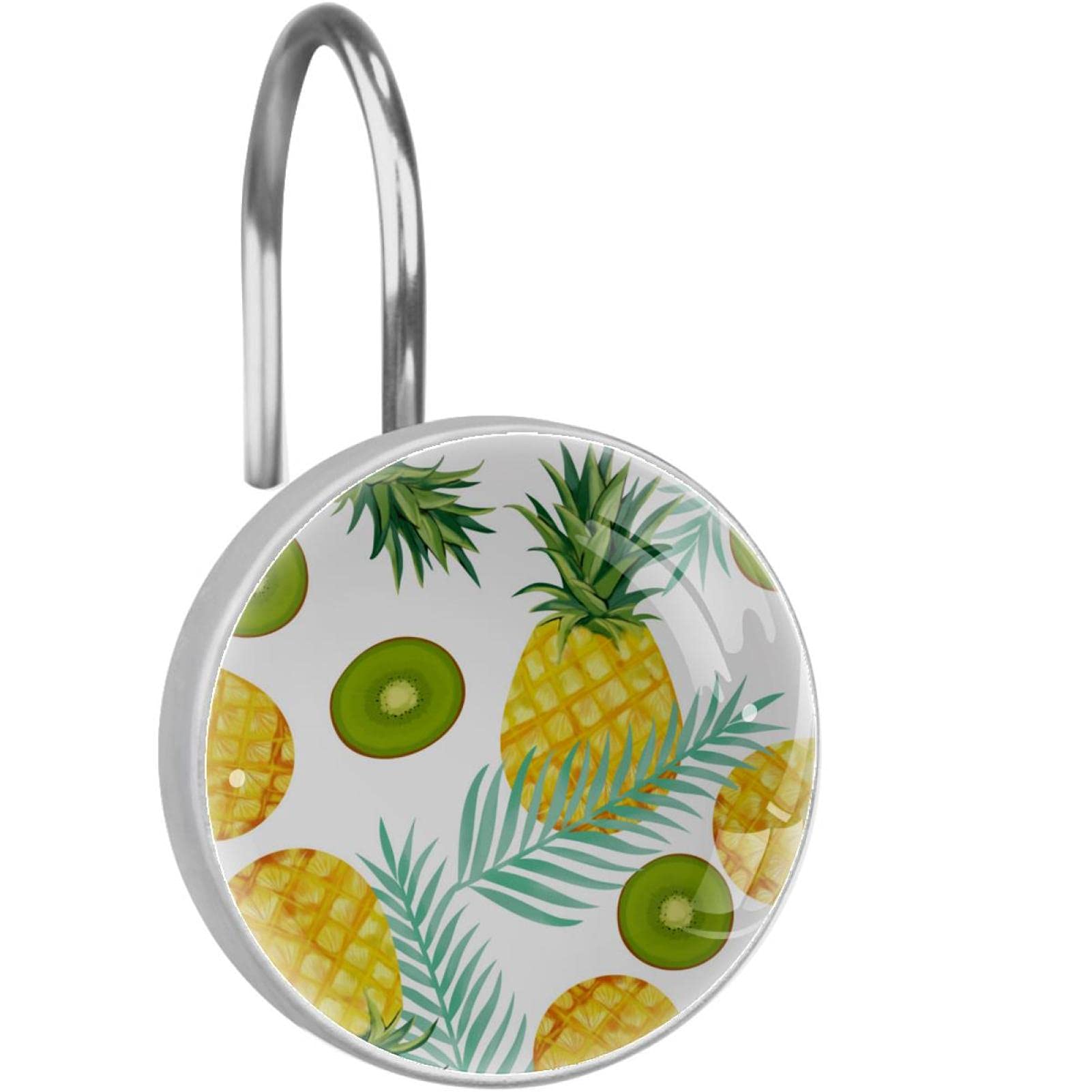 Anneaux de rideau de douche et crochets pour tringle de salle de bain ananas et kiwi
