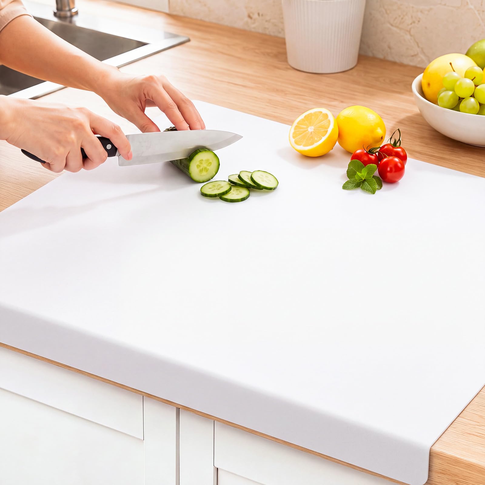 Wesiti White Acrylic Cutting Board with Counter Lip, 30"L x 20"W, Medium