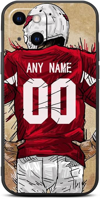 Custom Name & Number Football Jersey Black Case for iPhone 15 14 13 12 11 Xs Max XR 8 7 6 Plus 11 Pro mini,with Camera Protection Phone Case Arizona Red