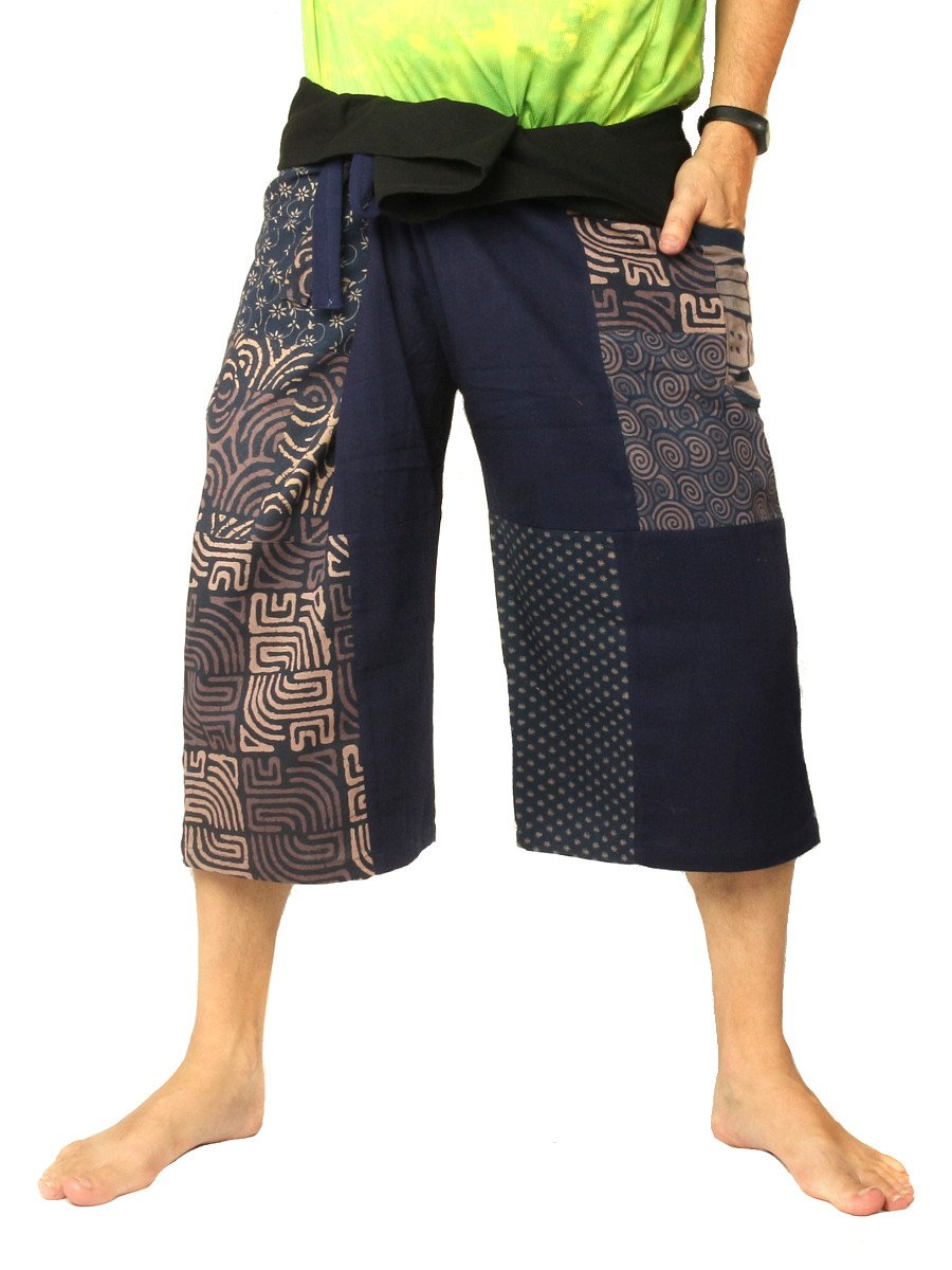 jing shopMen's Thai Fisherman Wrap Pants Short Patchwork