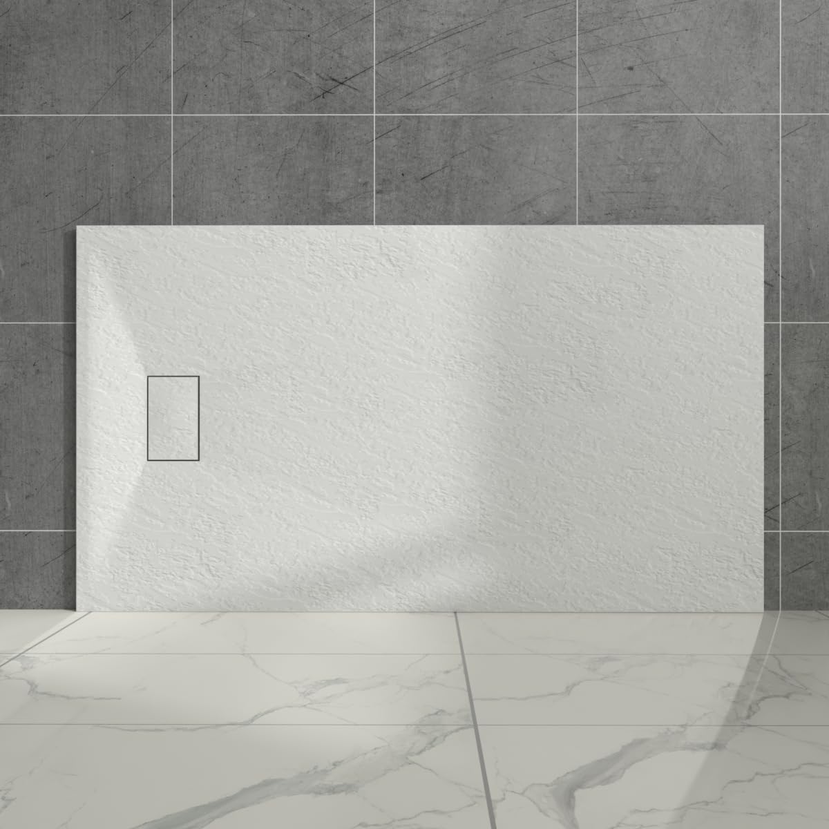 Aquariss White Smc Slate Effect Shower Enclosure Tray 1600X900mm Rectangular Wetroom Shower Base