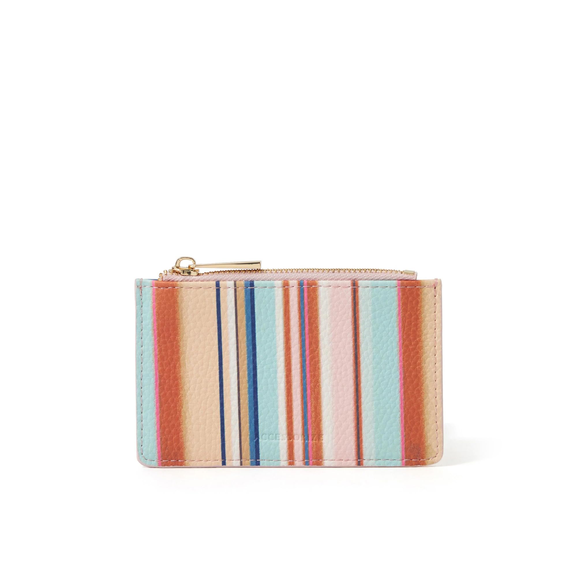 London Women's Multi Stripe Card Holder | Slim Card Wallet with Zip Coin Pocket | Compact Card Organizer-image-11
