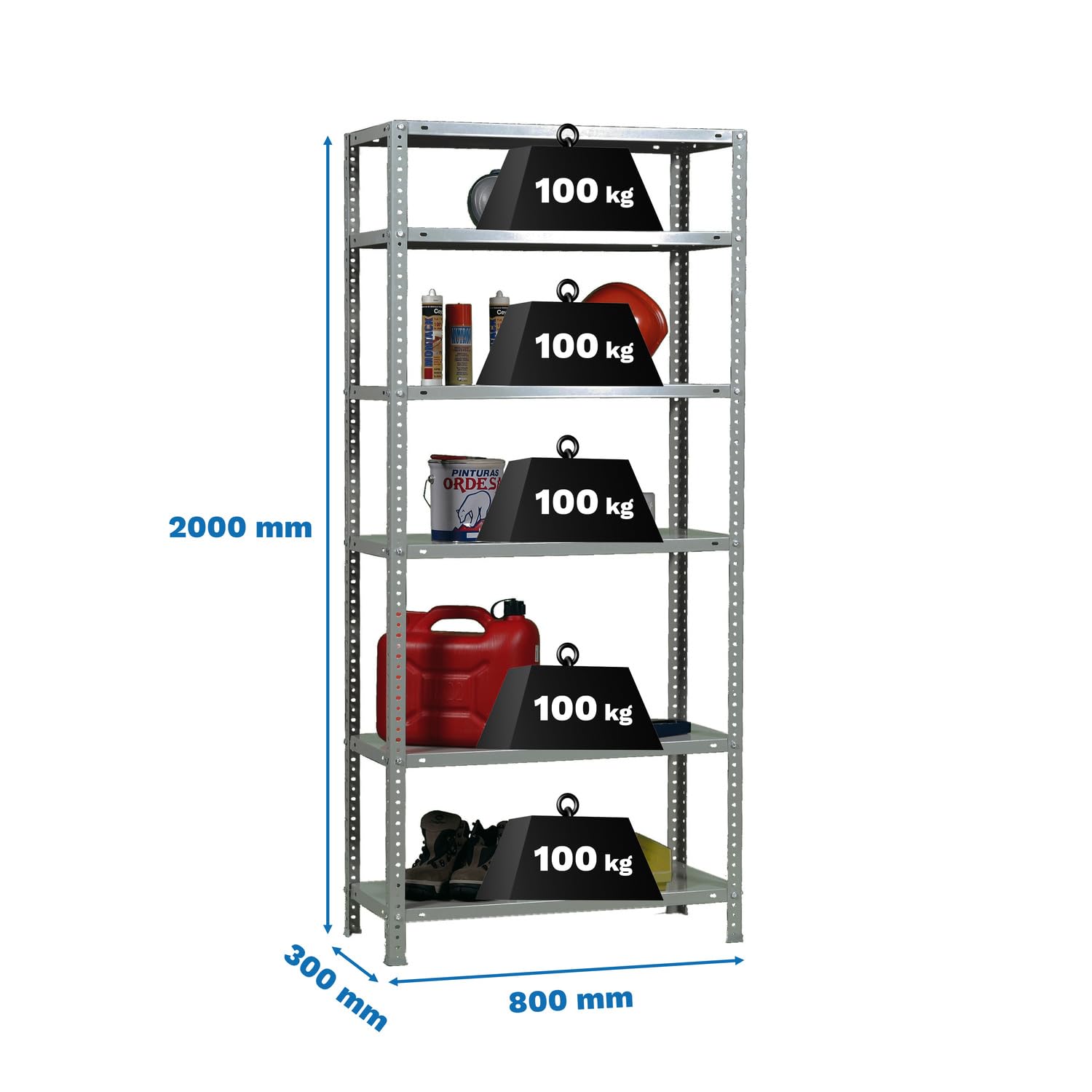 Simon Rack Estantería Metálica 2000x800x300 mm - Comfort | 6 Alturas, Bandeja Metal, 100 kg de Punto Flexión, Galvanizado, Pintura anticorrosión, Montaje con tornillo
