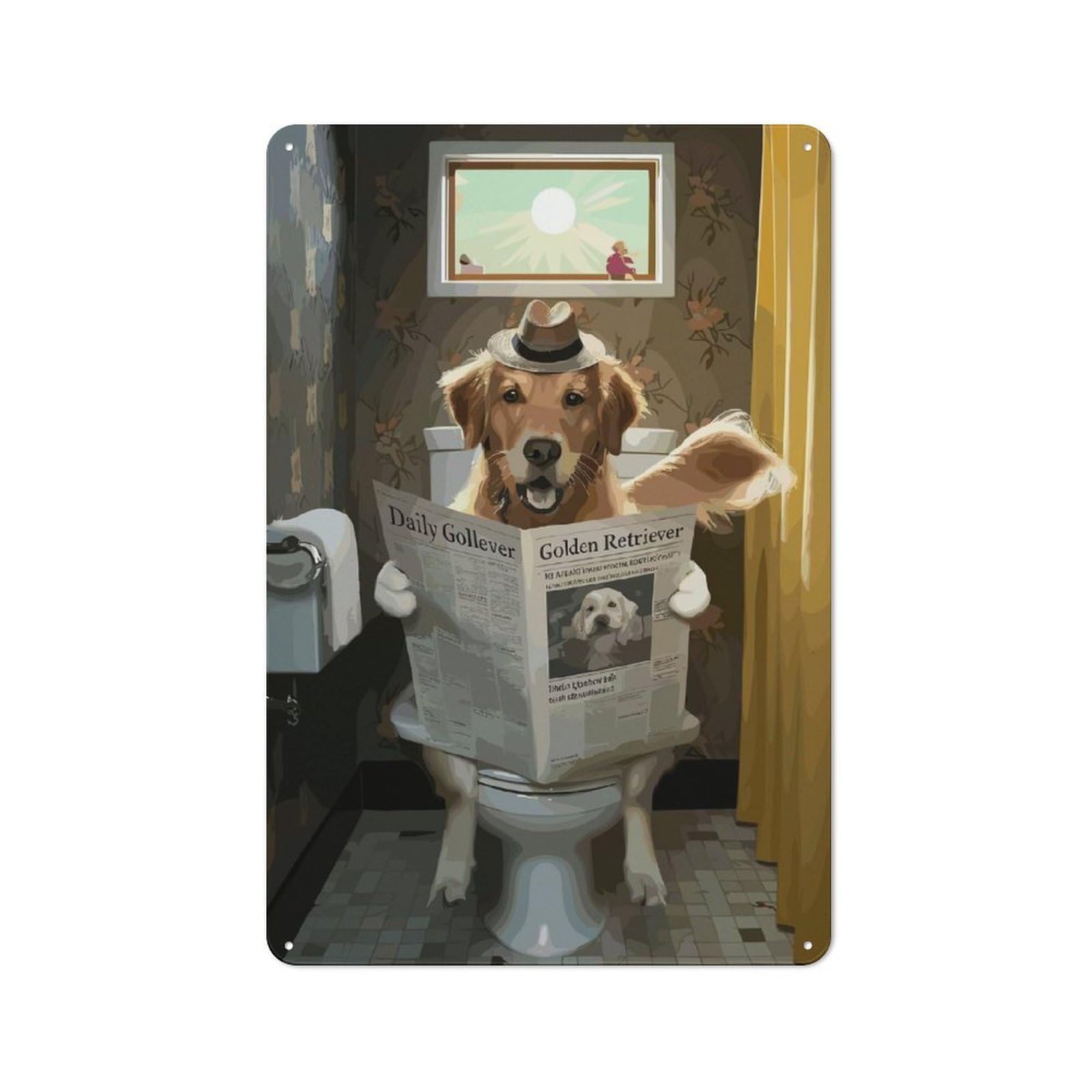 Nostalgic Retriever on The Toilet Decorative Tin Plaque 30x20cm, Classic Pub Decor for Diner, Restaurant, Shed Or Kitchen