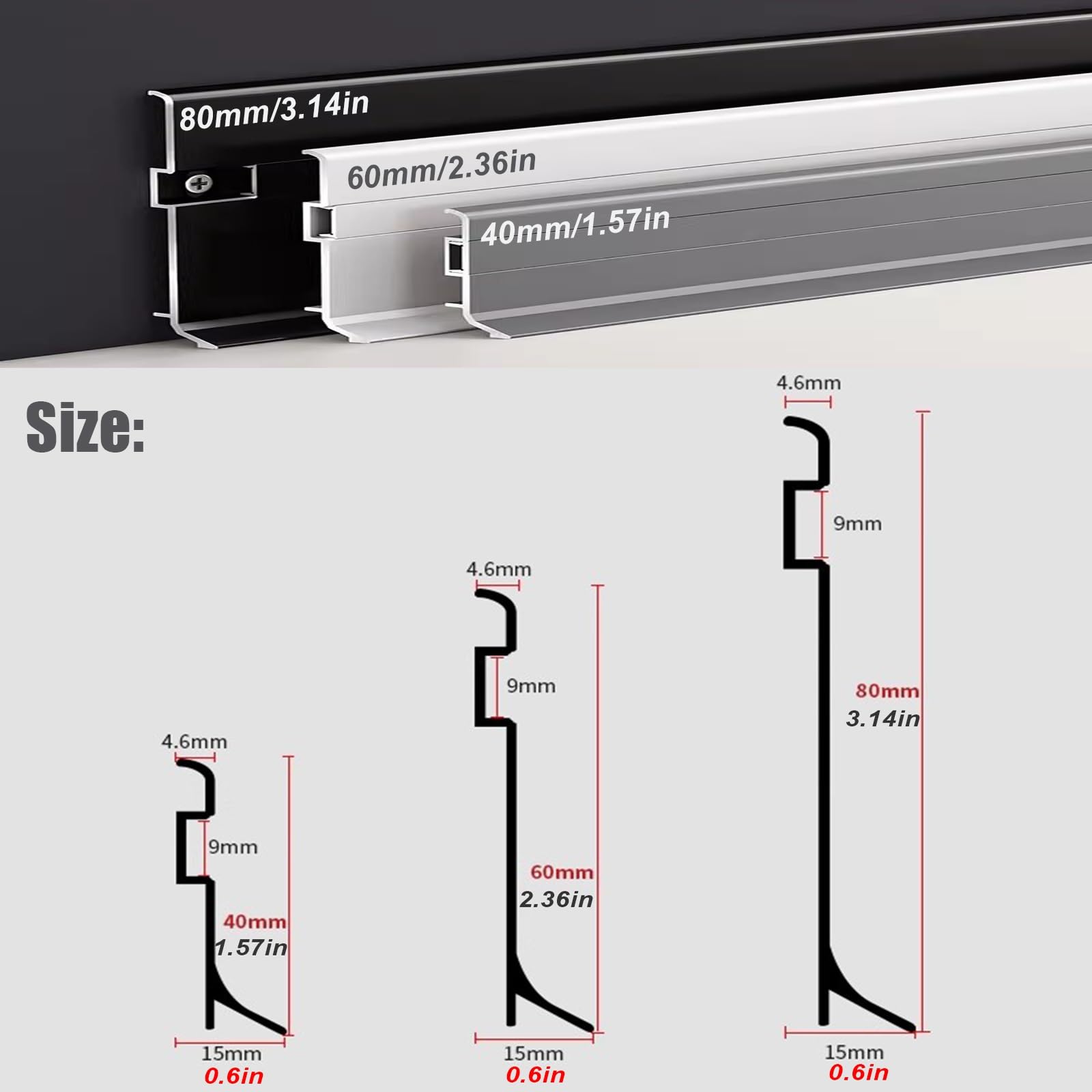 39,3"/3,3 ft aluminiowa listwa przypodłogowa LED, pośrednie oświetlenie LED listwy przypodłogowej do kuchni, salonu, wystroju wnętrz(A,80mm/3.14in)