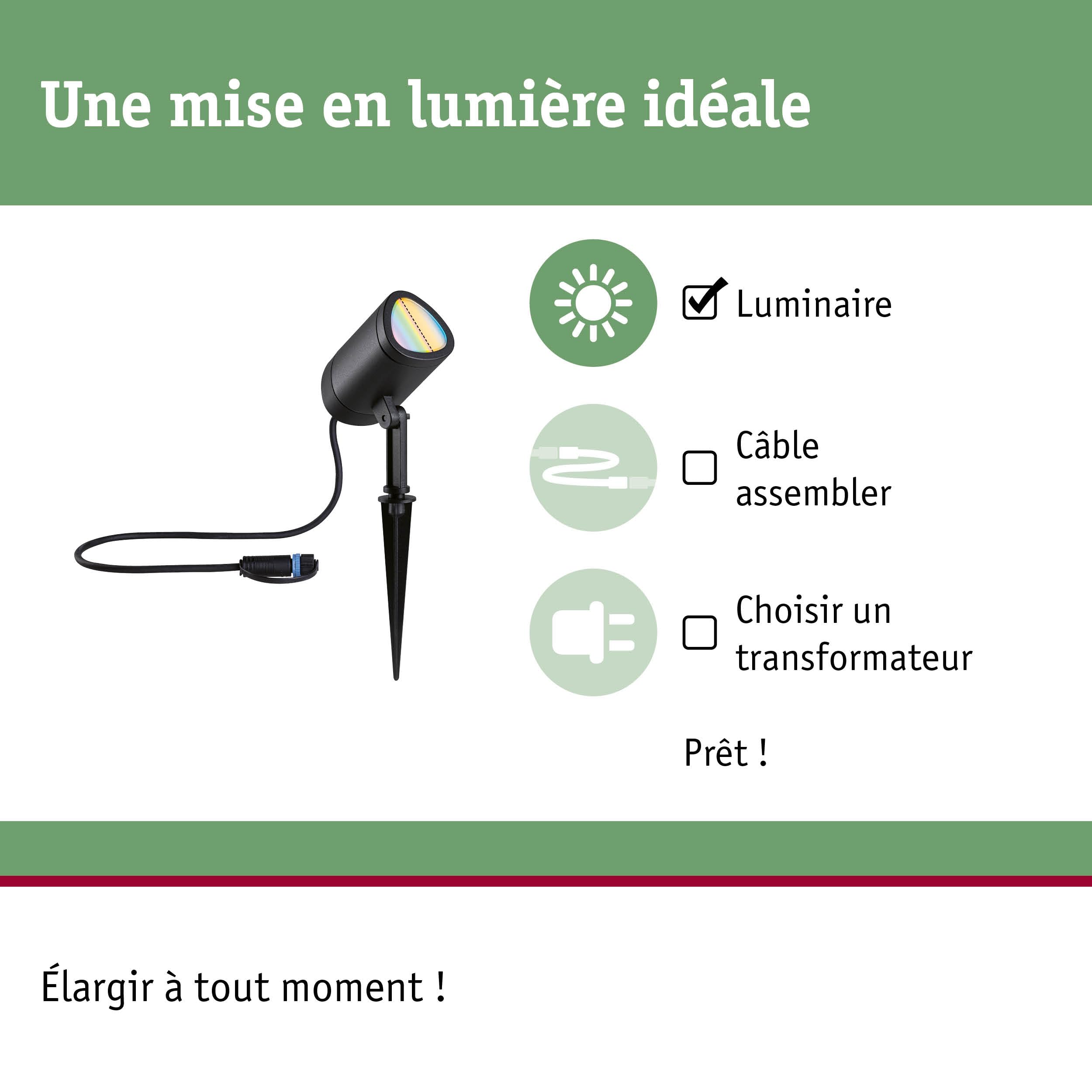 Paulmann 94849 Plug & Shine Projecteur de jardin LED Shira Smart Home Zigbee 6,5W 250lm gradable 455 mm Anthracite aluminium RGBW+