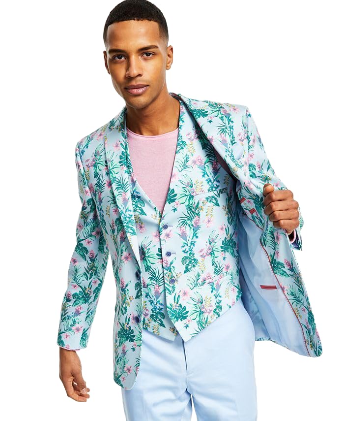 Tallia BAR III Men's Slim-Fit Floral-Print Suit Jacket 42R Blue Sport Coat