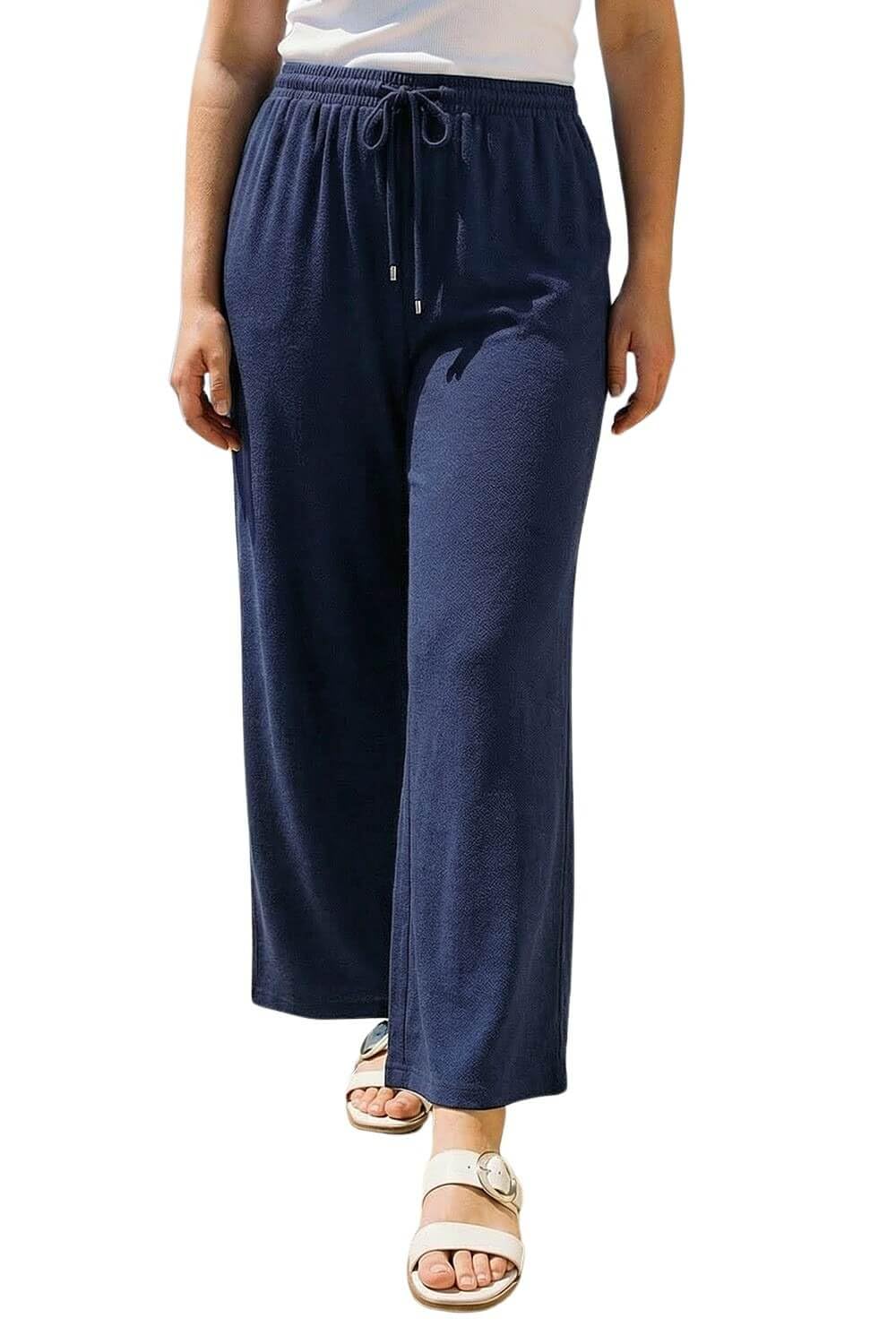 Roman Originals Women's Navy Plus Roman Wide Leg Trousers For Linen Dressy Joggers Sweatpants Lounge Tracksuit Bottoms Palazzo Yoga Jogging Gym Casual Loungewear Daywear Work Holiday - Size 2224