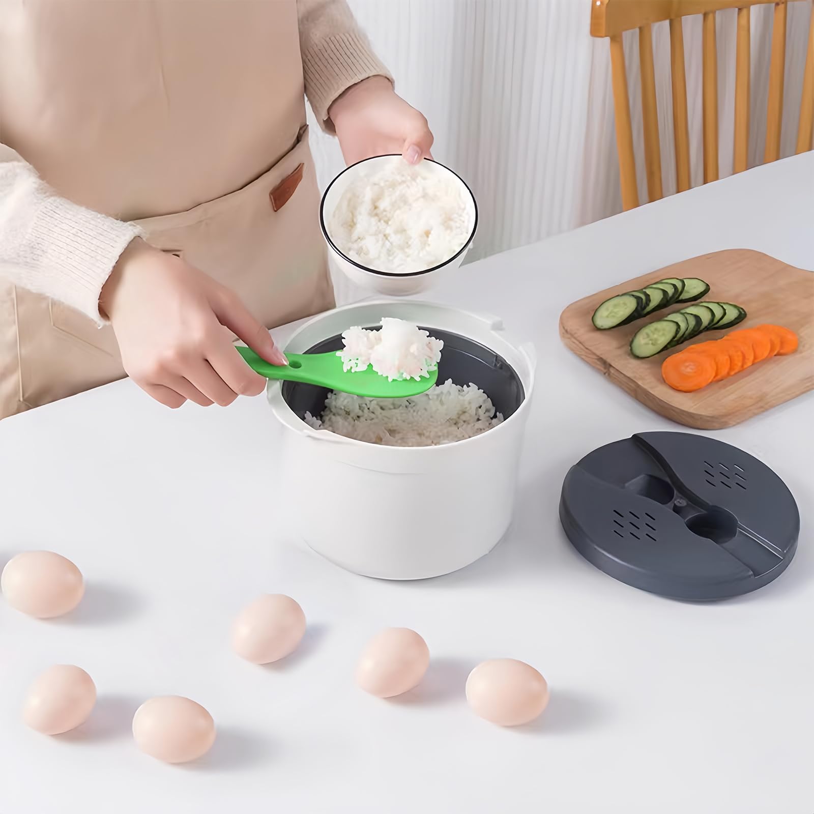 Cuociriso Microonde, Fornello per Riso a Microonde, Cuocere per Riso a Microonde, Cuocipasta a Microonde con Coperchio del Filtro e Cucchiaio Pentole la Cottura di Cereali Pasta Verdure, Verde 2 L
